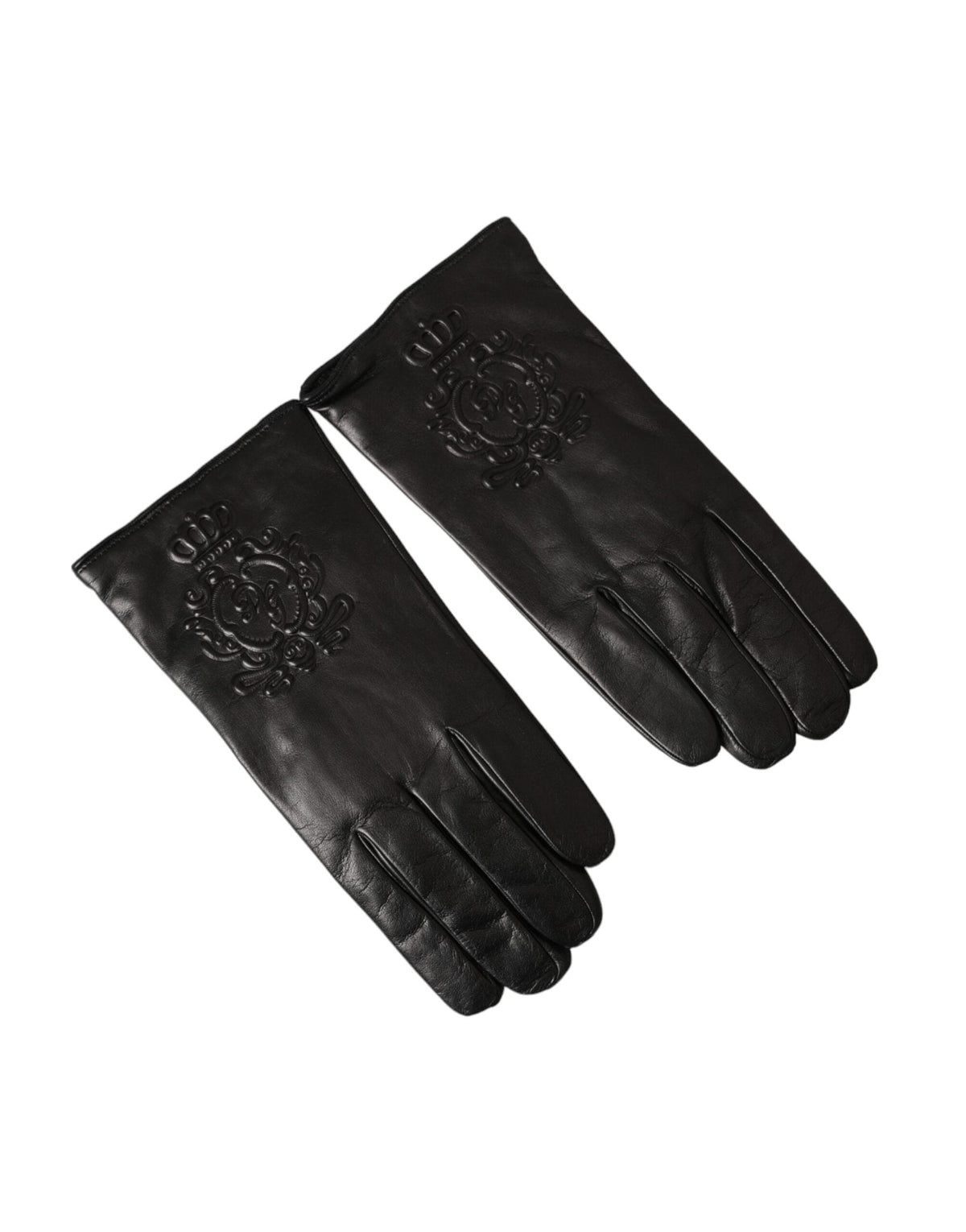 Gants courts en cuir noir Dolce &amp; Gabbana avec logo en relief