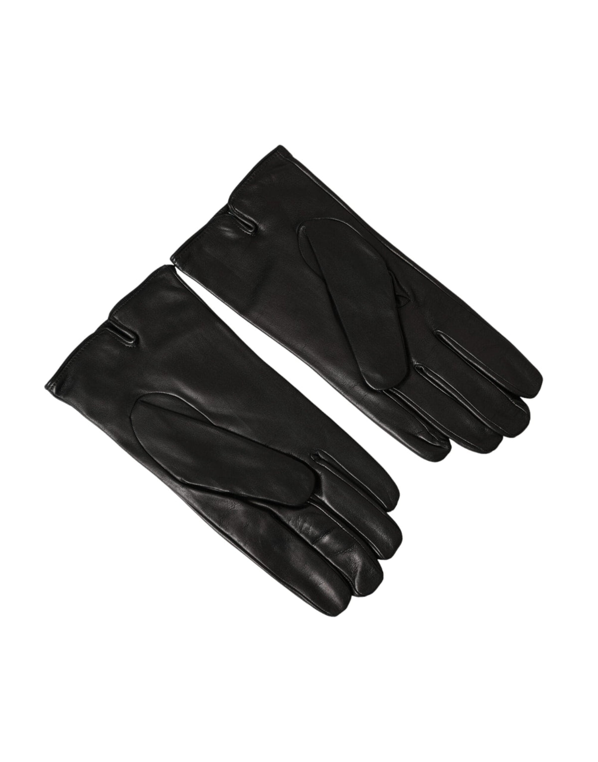 Gants courts en cuir noir Dolce &amp; Gabbana avec logo en relief