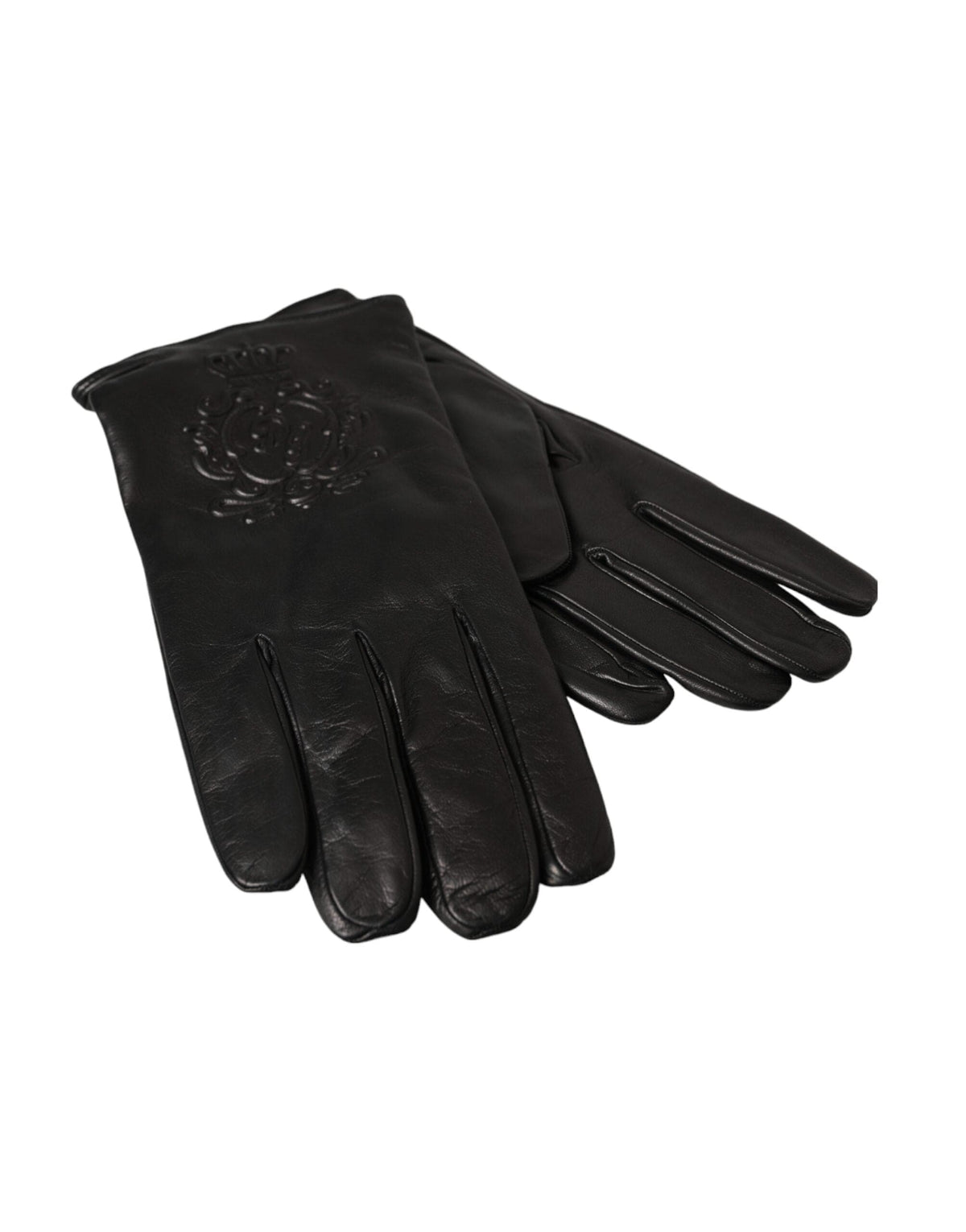 Gants courts en cuir noir Dolce &amp; Gabbana avec logo en relief