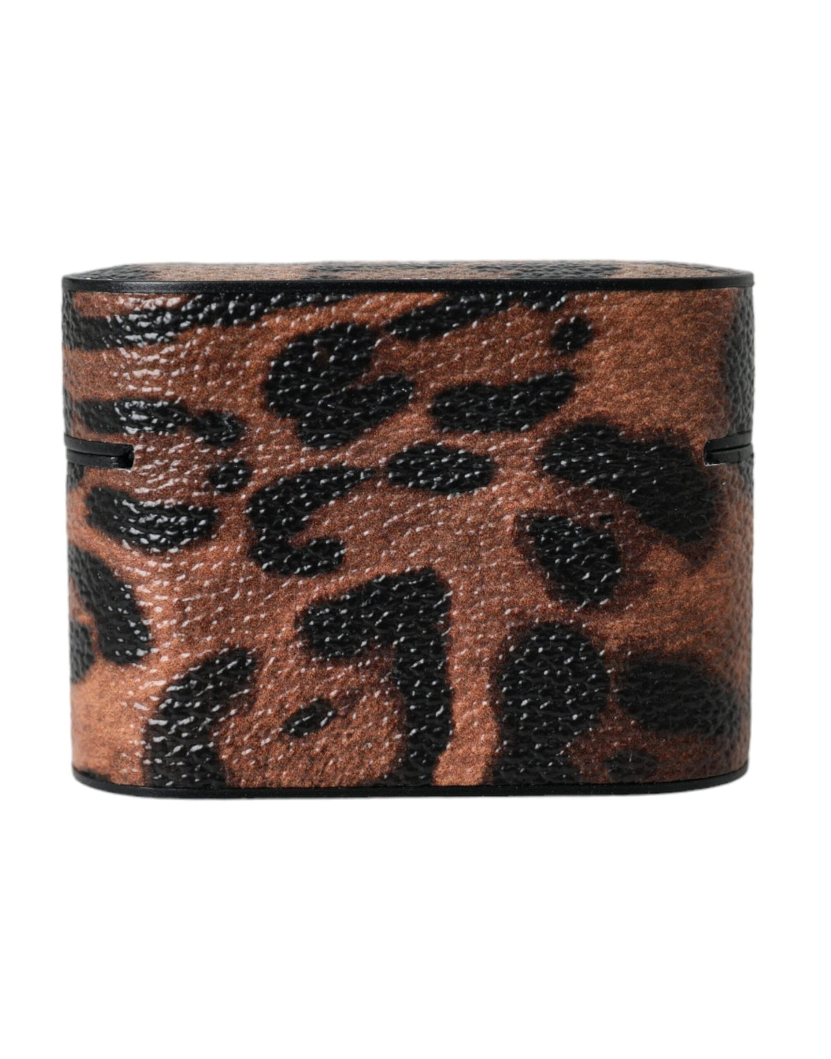 Estuche para Airpods con placa de logotipo de piel de becerro con estampado de leopardo marrón de Dolce &amp; Gabbana