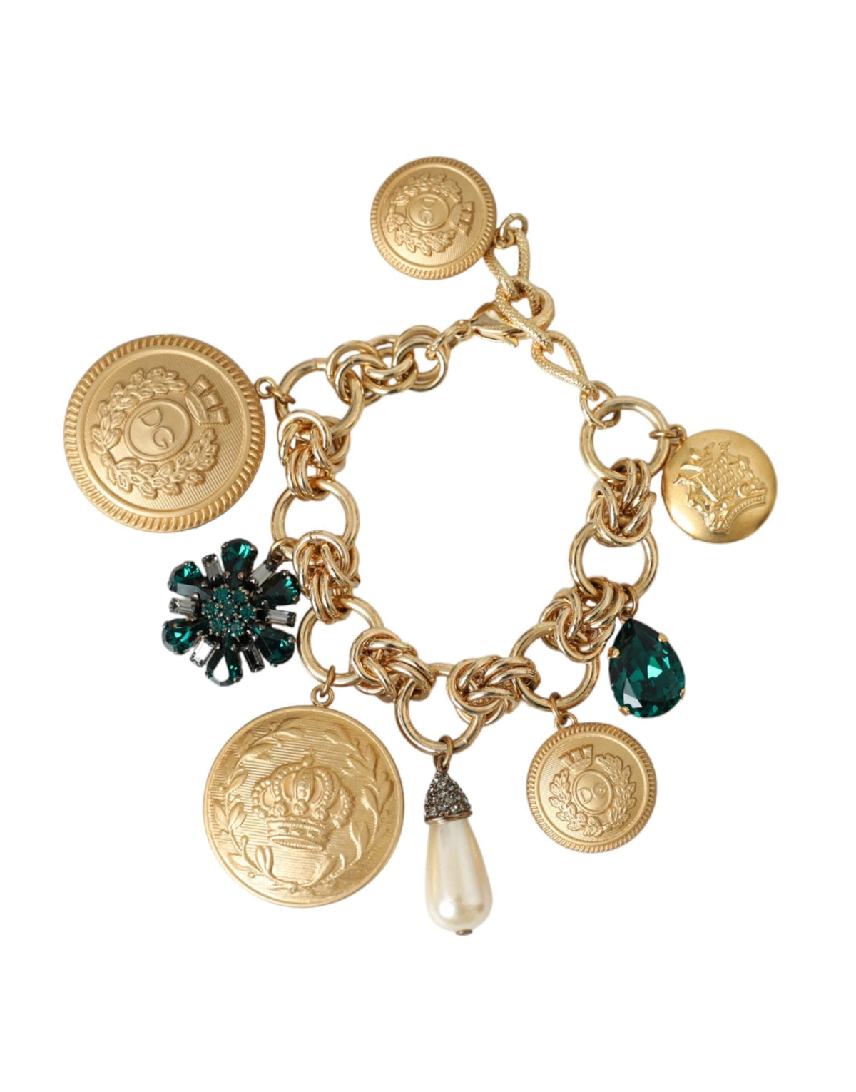 Pulsera de mujer con cadena de latón en tono dorado y cristales de Dolce &amp; Gabbana