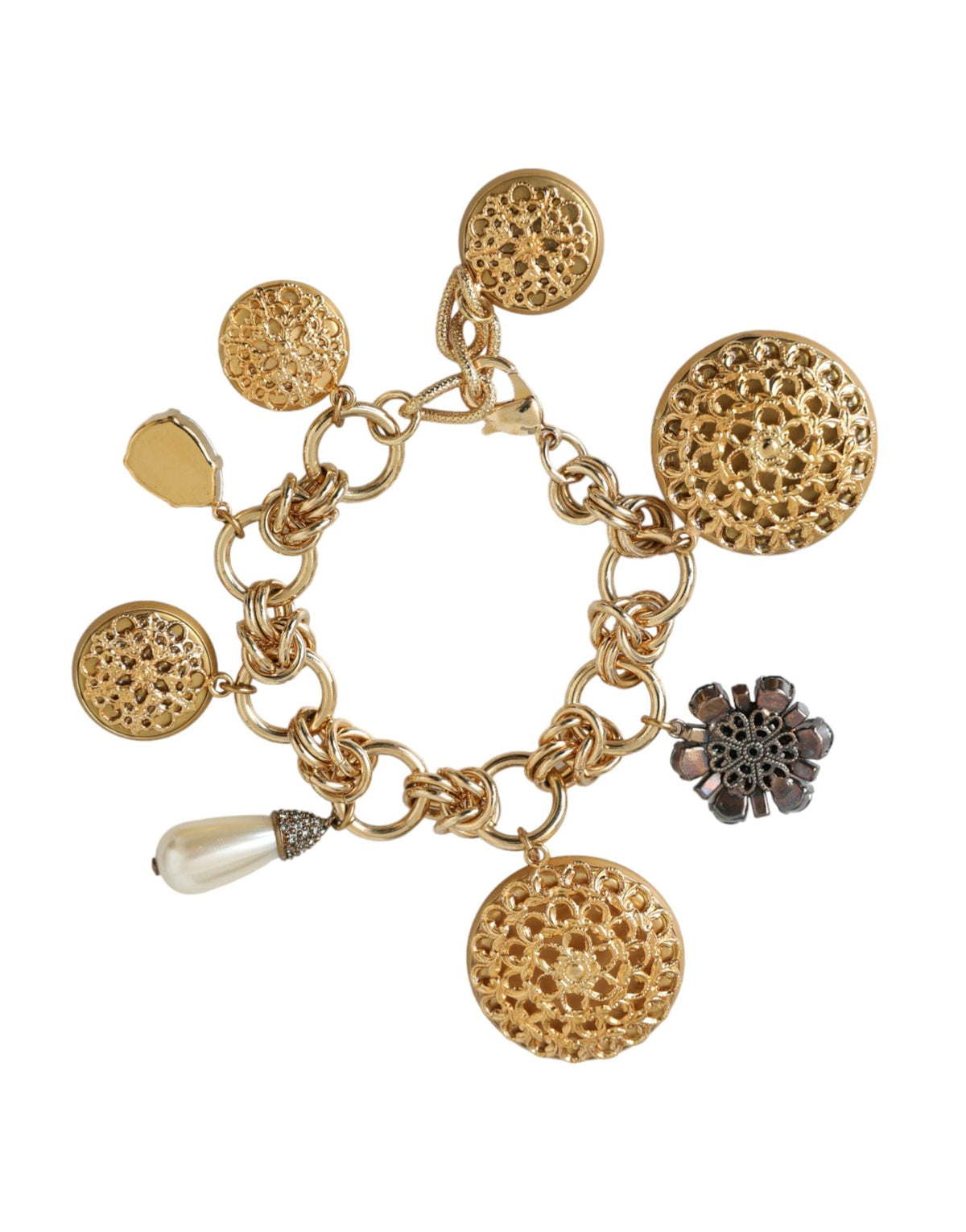 Pulsera de mujer con cadena de latón en tono dorado y cristales de Dolce &amp; Gabbana