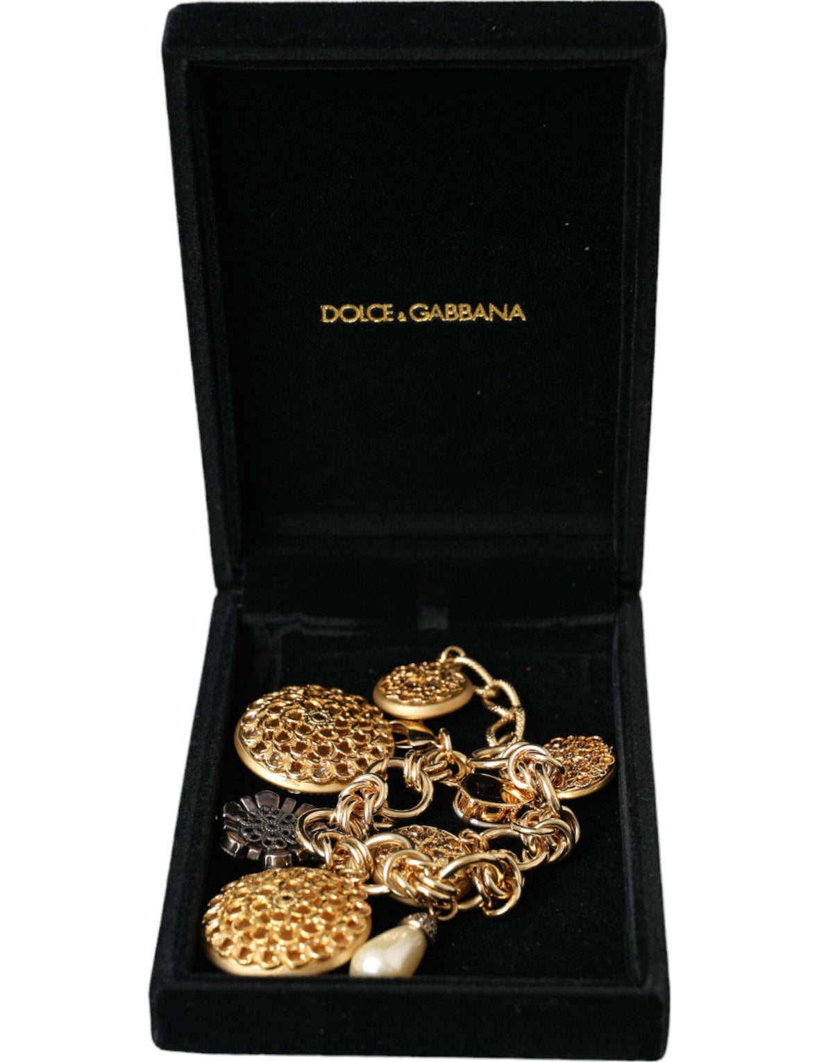 Pulsera de mujer con cadena de latón en tono dorado y cristales de Dolce &amp; Gabbana