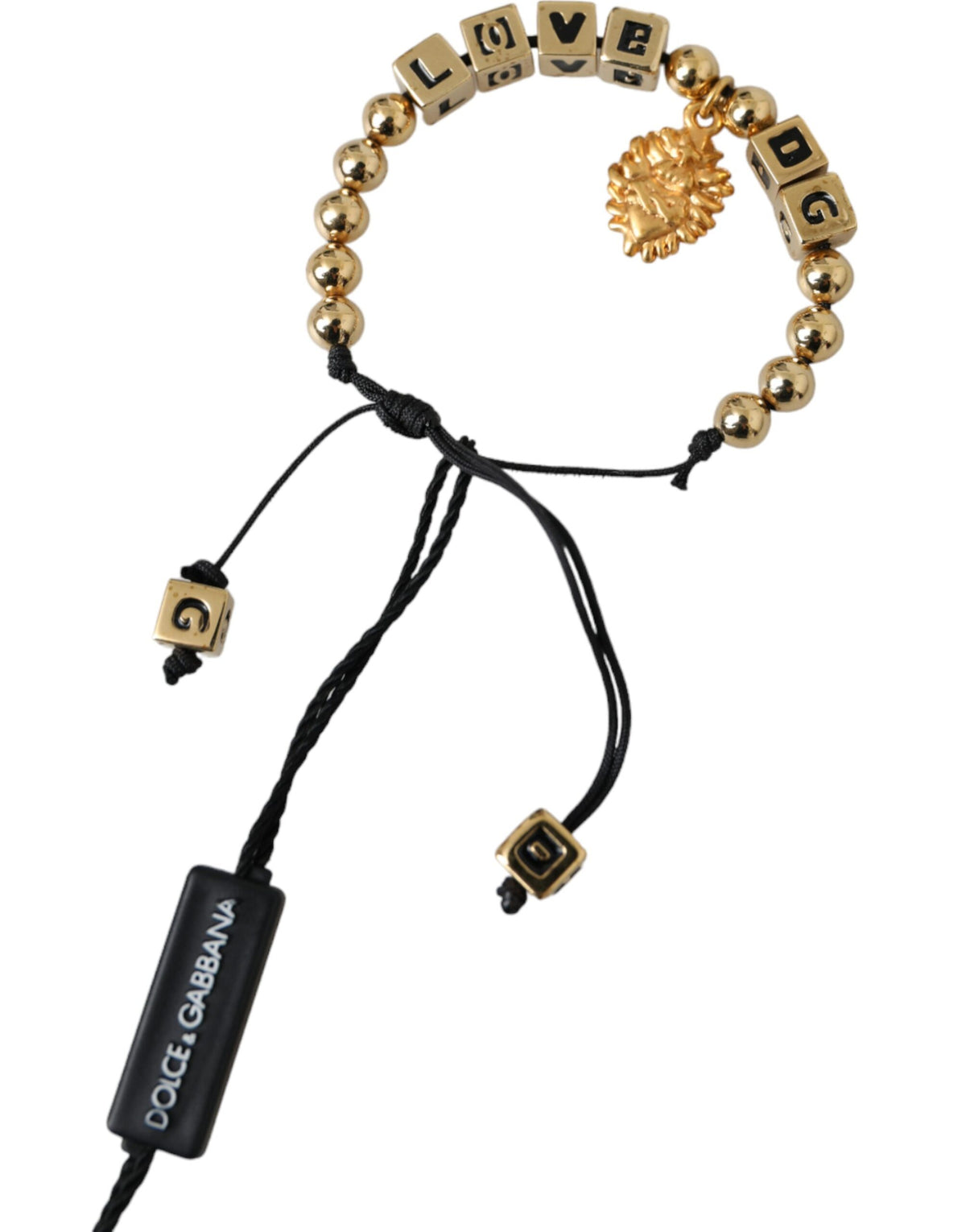 Pulsera de moda con dijes LOVE DG y cuentas doradas de Dolce &amp; Gabbana