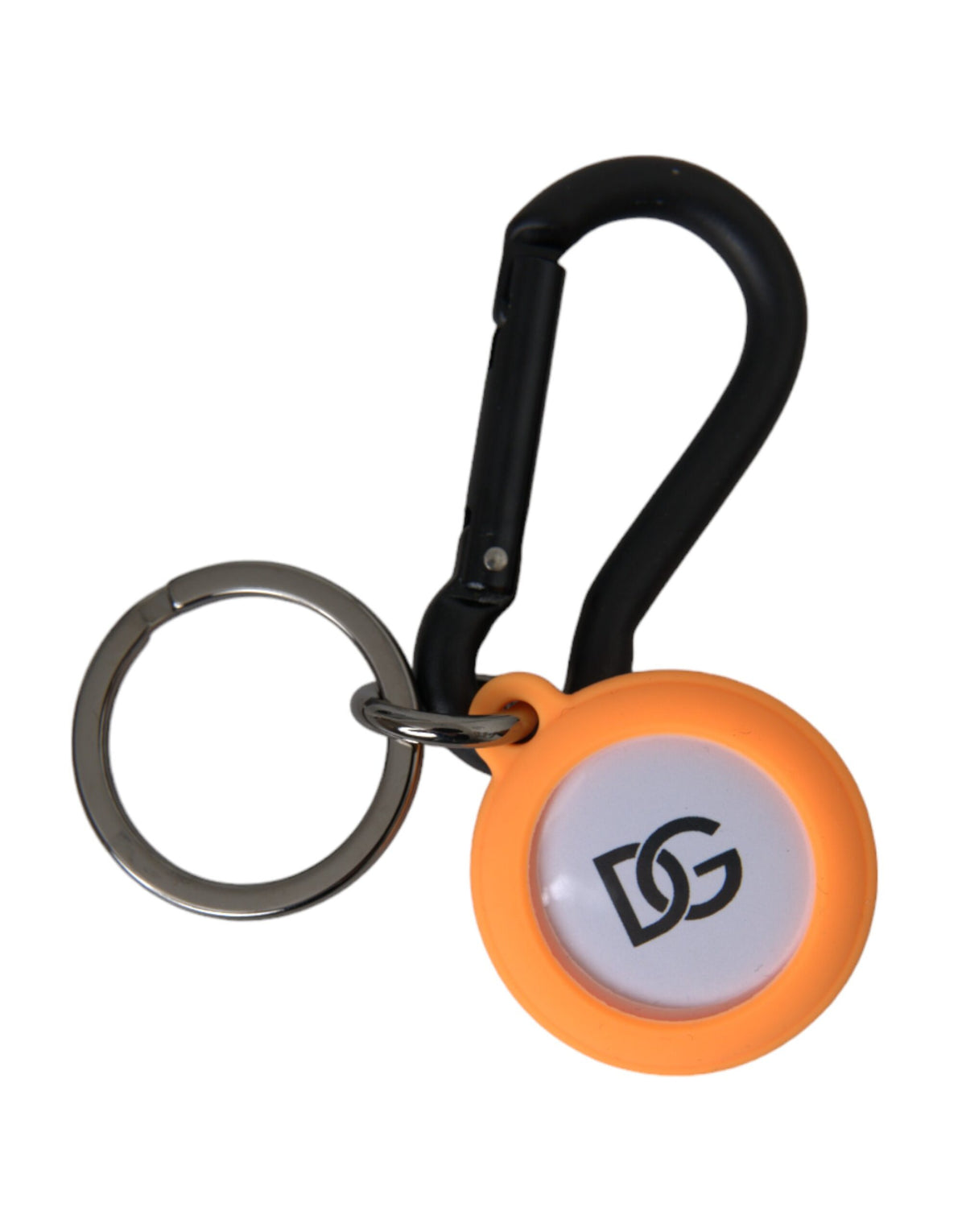 Porte-clés rond en métal et laiton avec logo DG en caoutchouc orange Dolce &amp; Gabbana