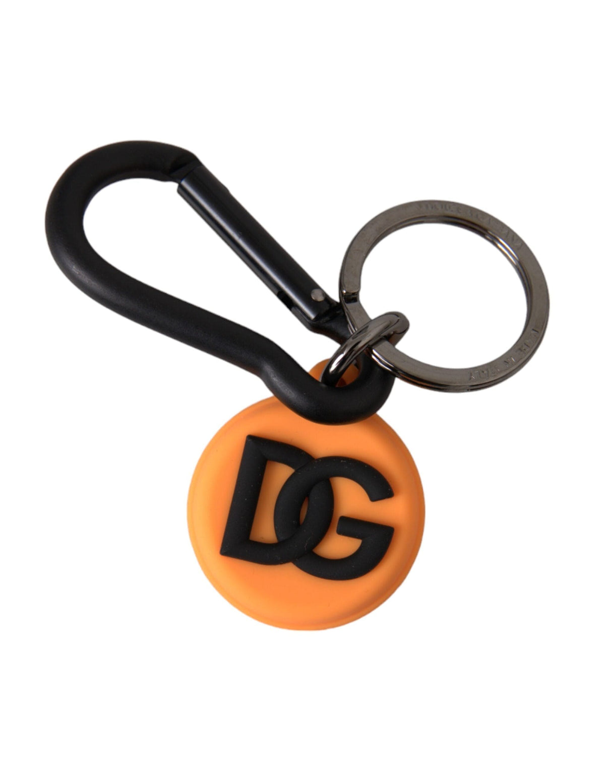 Dolce & Gabbana Orange Rubber DG Logo Round Brass Metal Keyring Keychain