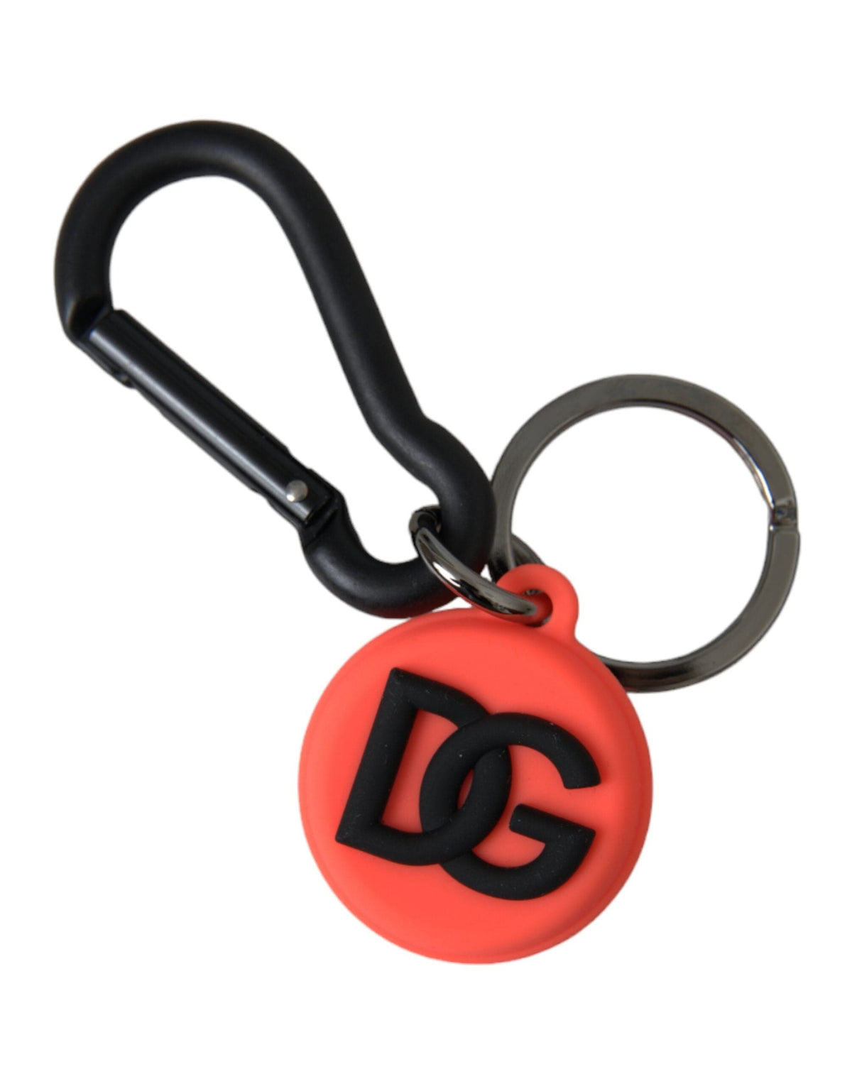 Porte-clés rond en métal avec logo DG en caoutchouc rouge et orange Dolce &amp; Gabbana