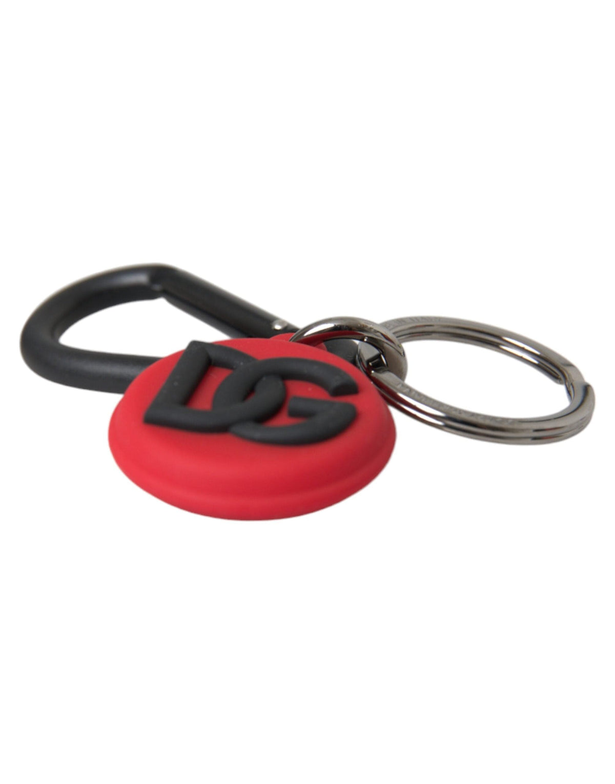 Dolce & Gabbana Red Rubber DG Logo Round Metal Brass Keyring Keychain