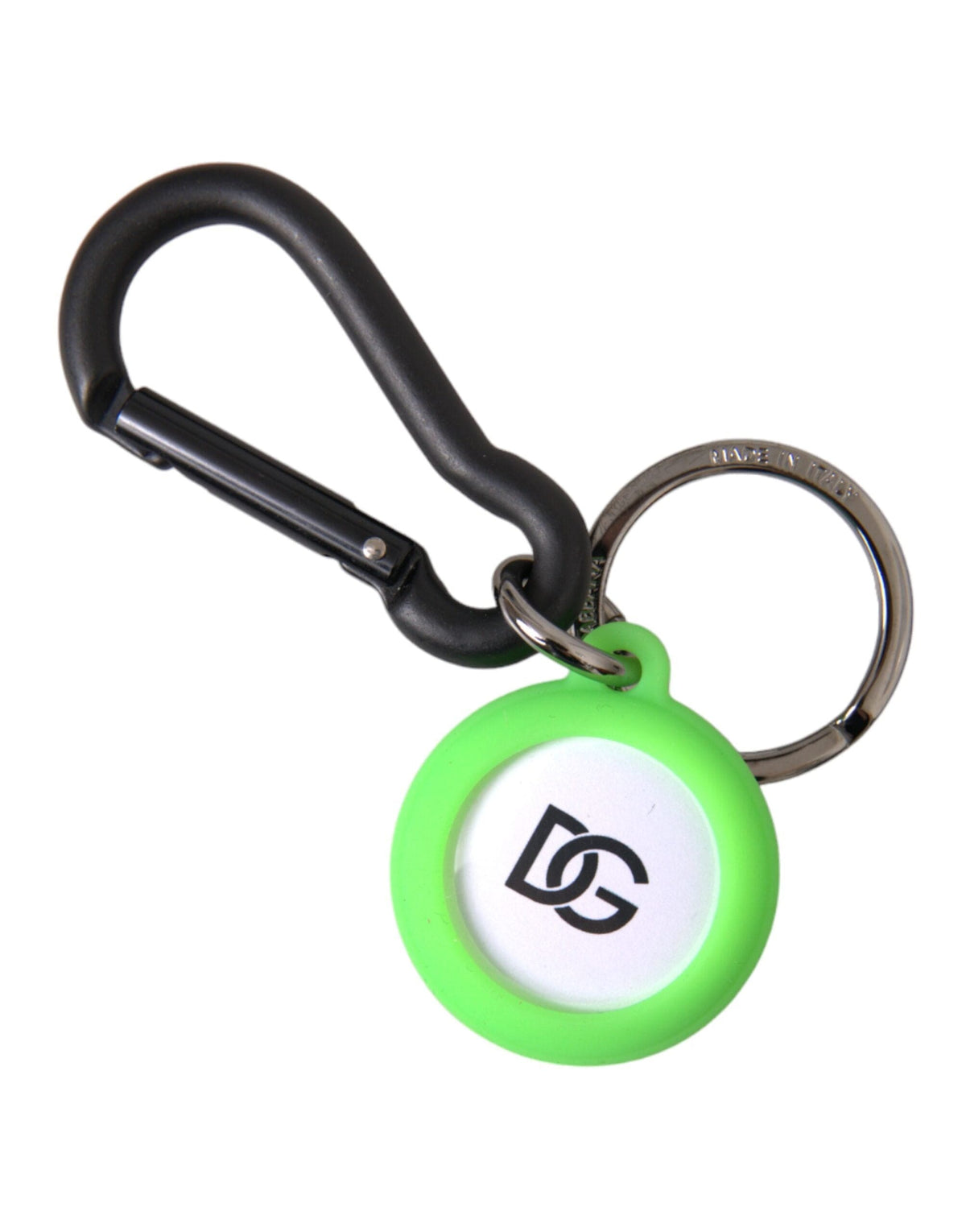 Porte-clés rond en métal et laiton avec logo DG en caoutchouc vert Dolce &amp; Gabbana