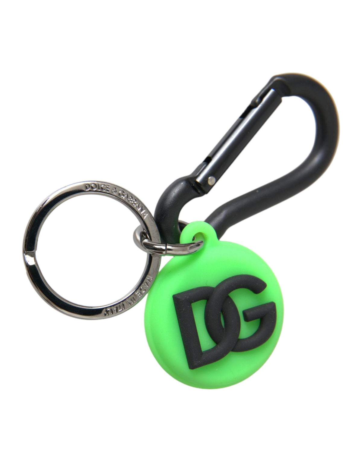 Porte-clés rond en métal et laiton avec logo DG en caoutchouc vert Dolce &amp; Gabbana