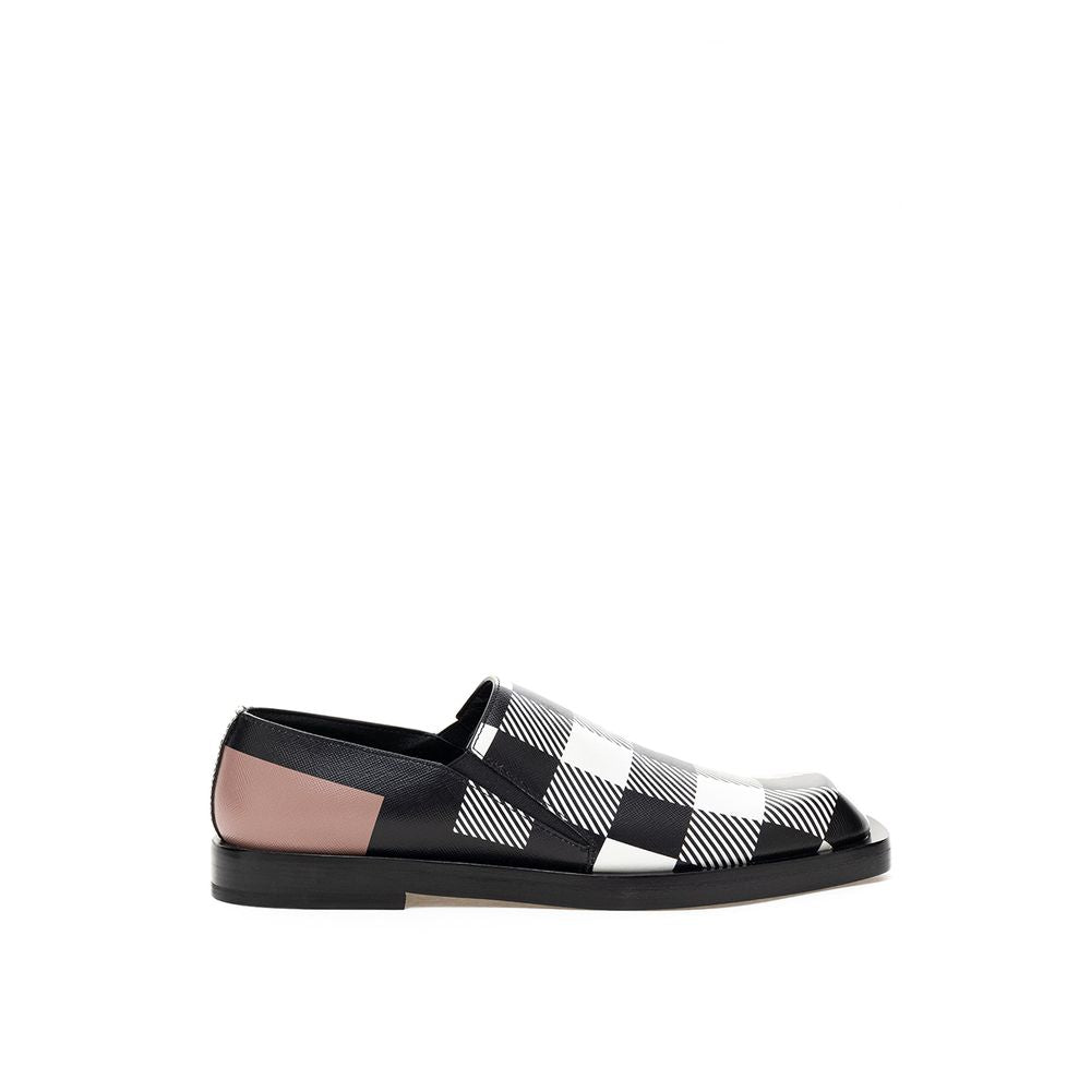 Chaussures plates en cuir noir et blanc Burberry