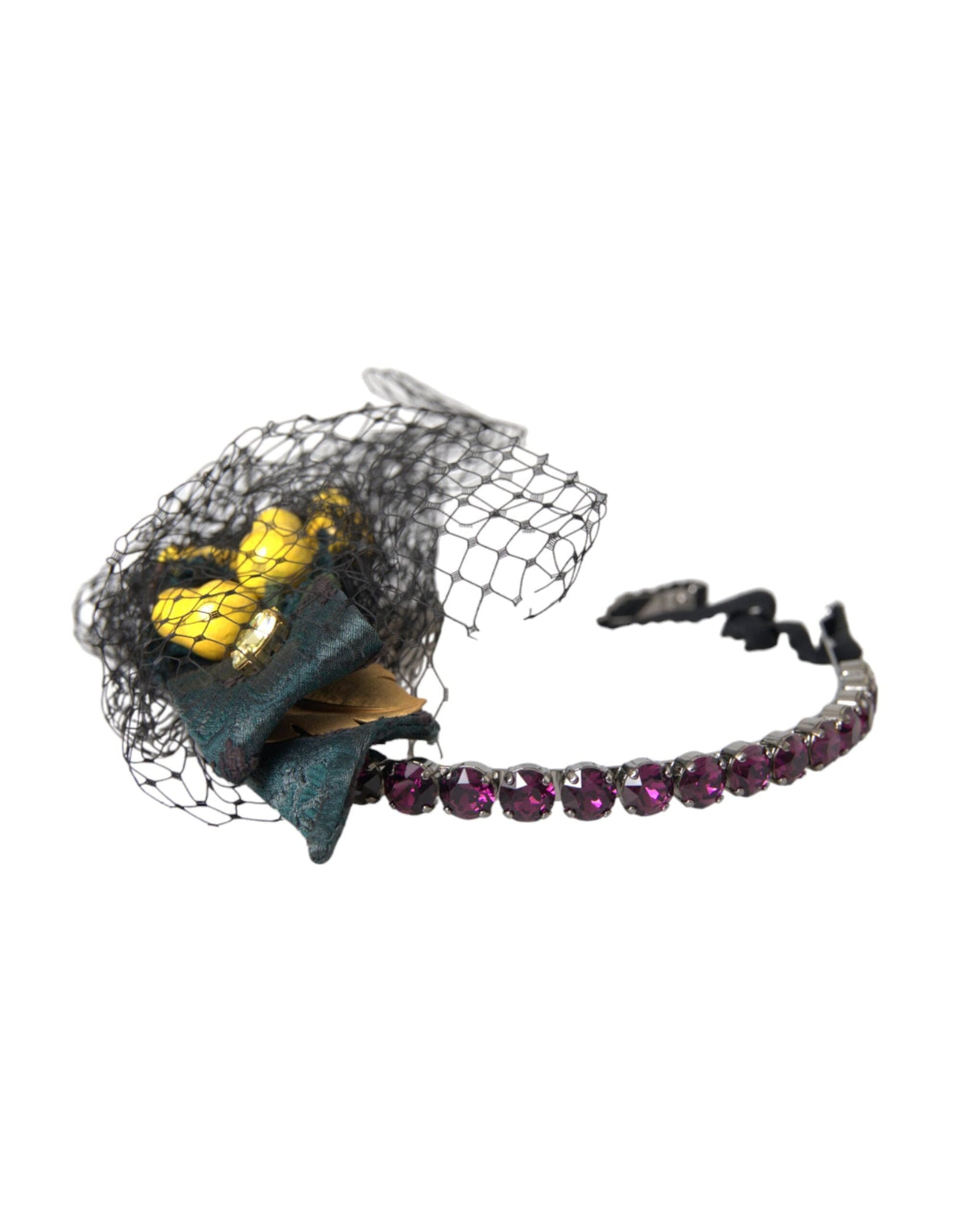 Dolce & Gabbana Black Lemons Sicily Purple Crystal Net Headband Diadem