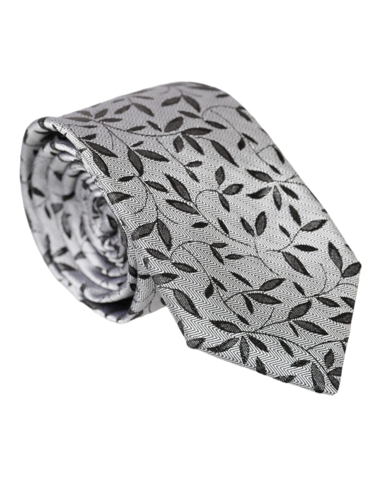 Dolce & Gabbana Gray Leaves 100% Silk Adjustable Tie