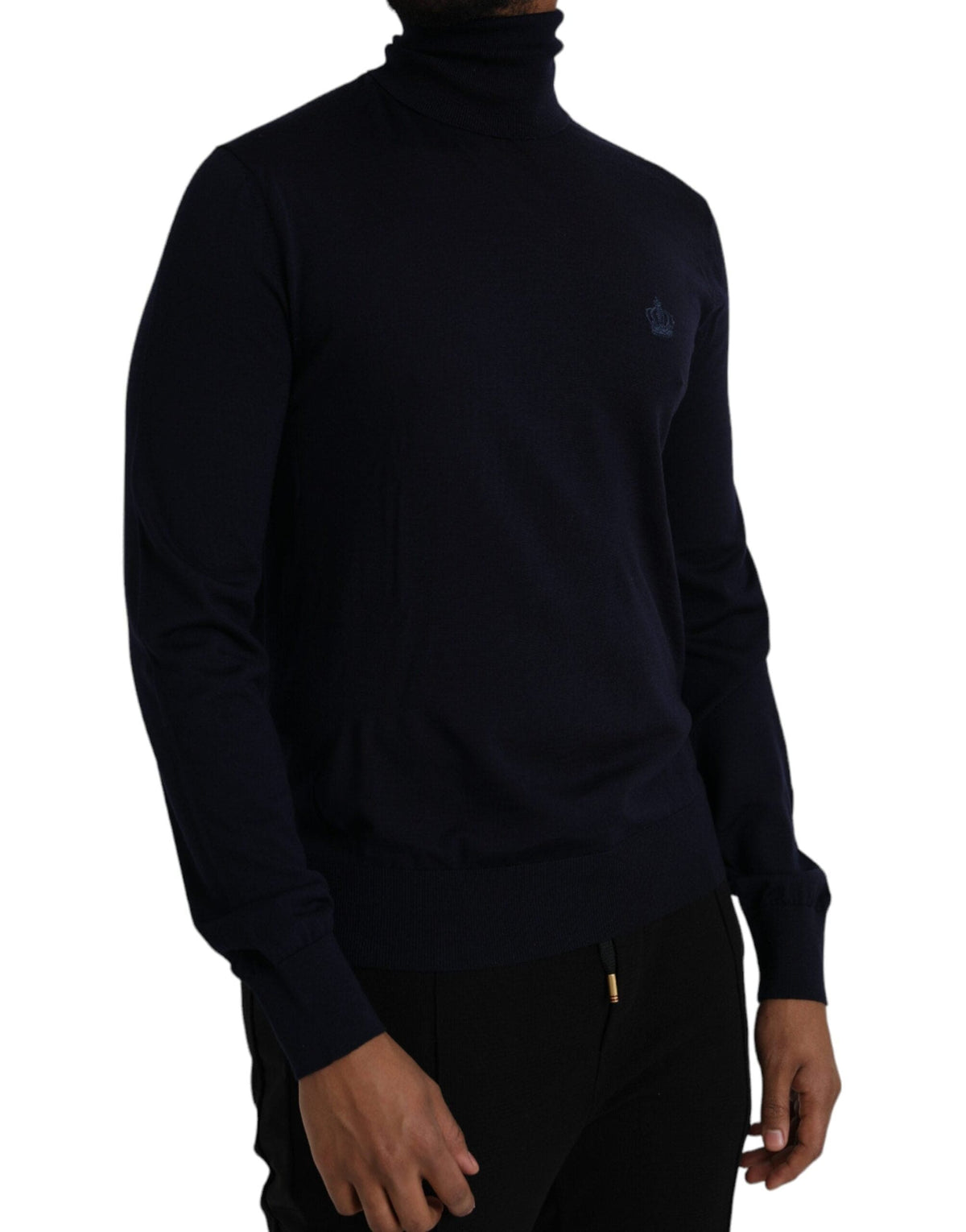 Dolce & Gabbana Blue Wool Crown Turtleneck Pullover Sweater