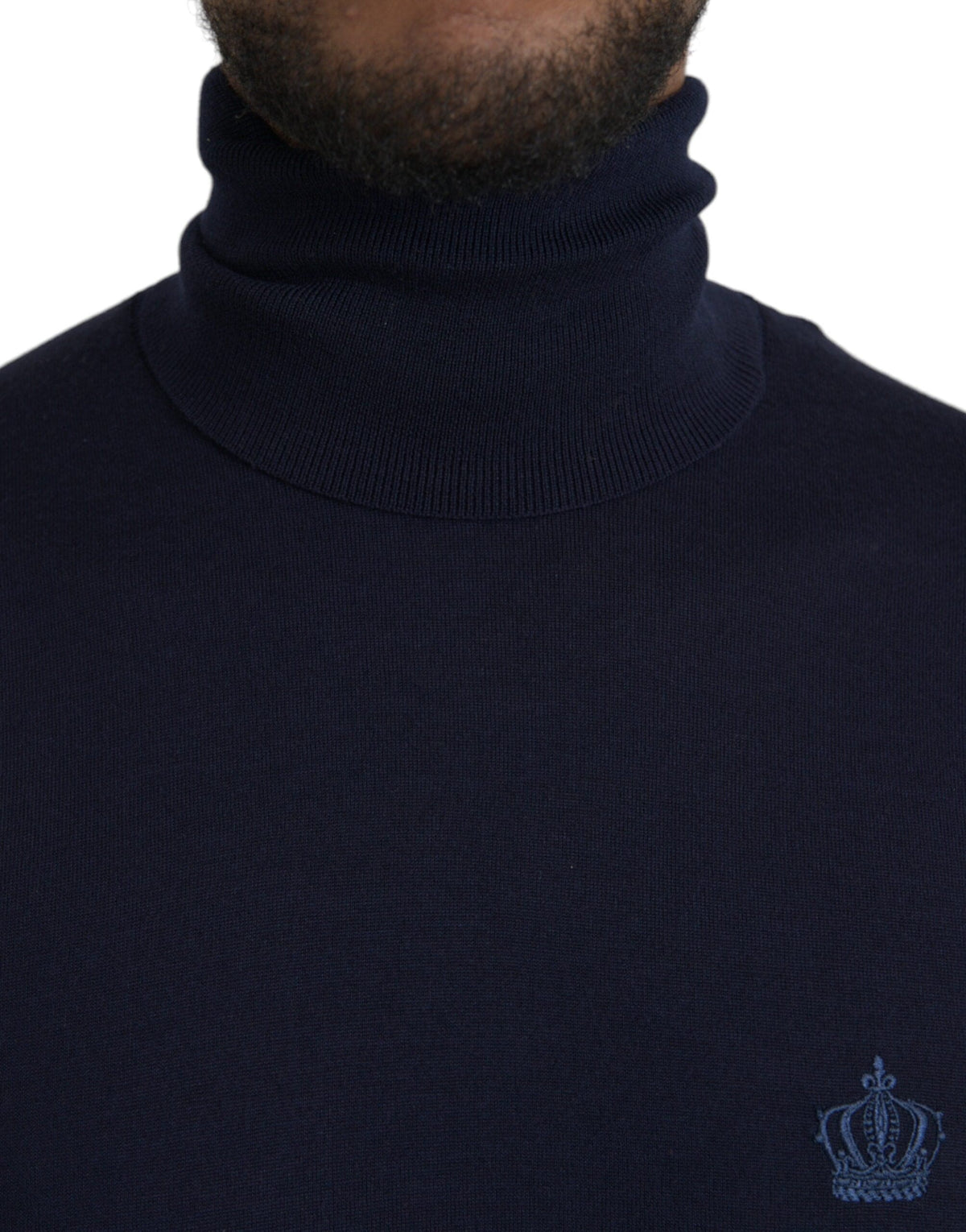 Dolce & Gabbana Blue Wool Crown Turtleneck Pullover Sweater