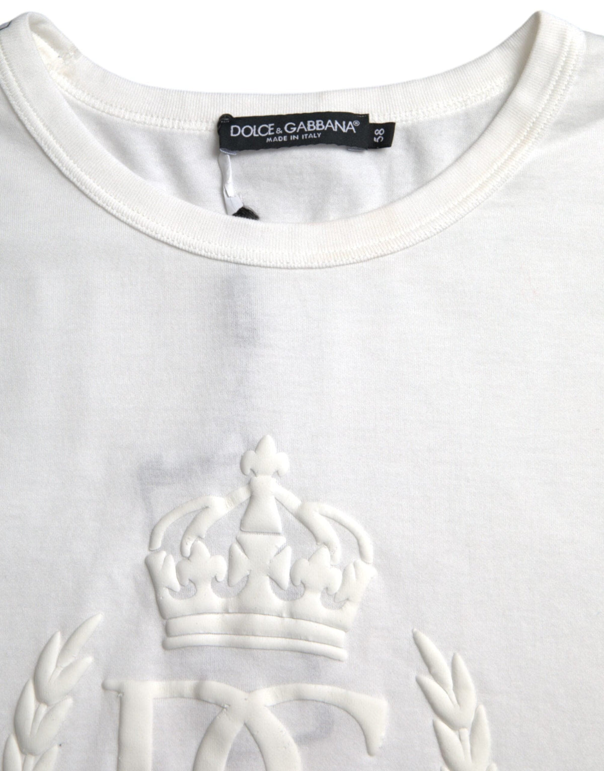 T-shirt ras du cou en coton blanc avec logo en relief Dolce &amp; Gabbana