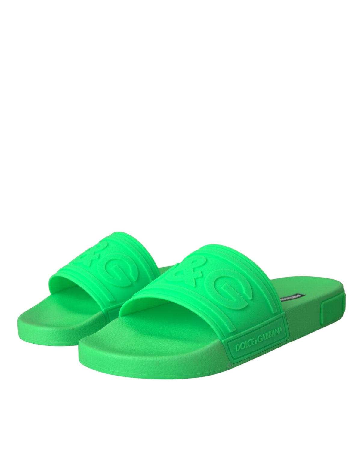 Dolce & Gabbana Green Leather Slides Sandals Beachwear Shoes