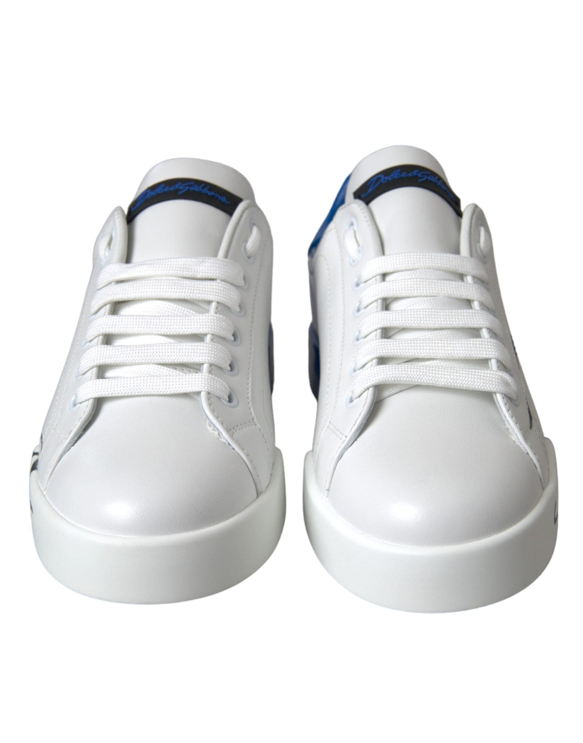 Baskets basses Dolce &amp; Gabbana en cuir blanc et bleu avec logo