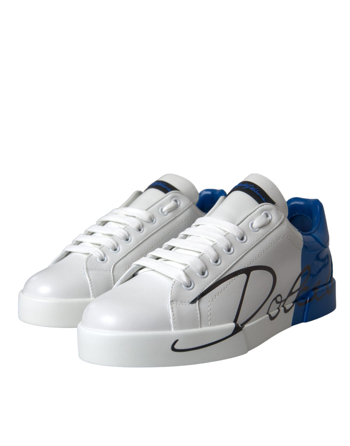 Baskets basses Dolce &amp; Gabbana en cuir blanc et bleu avec logo