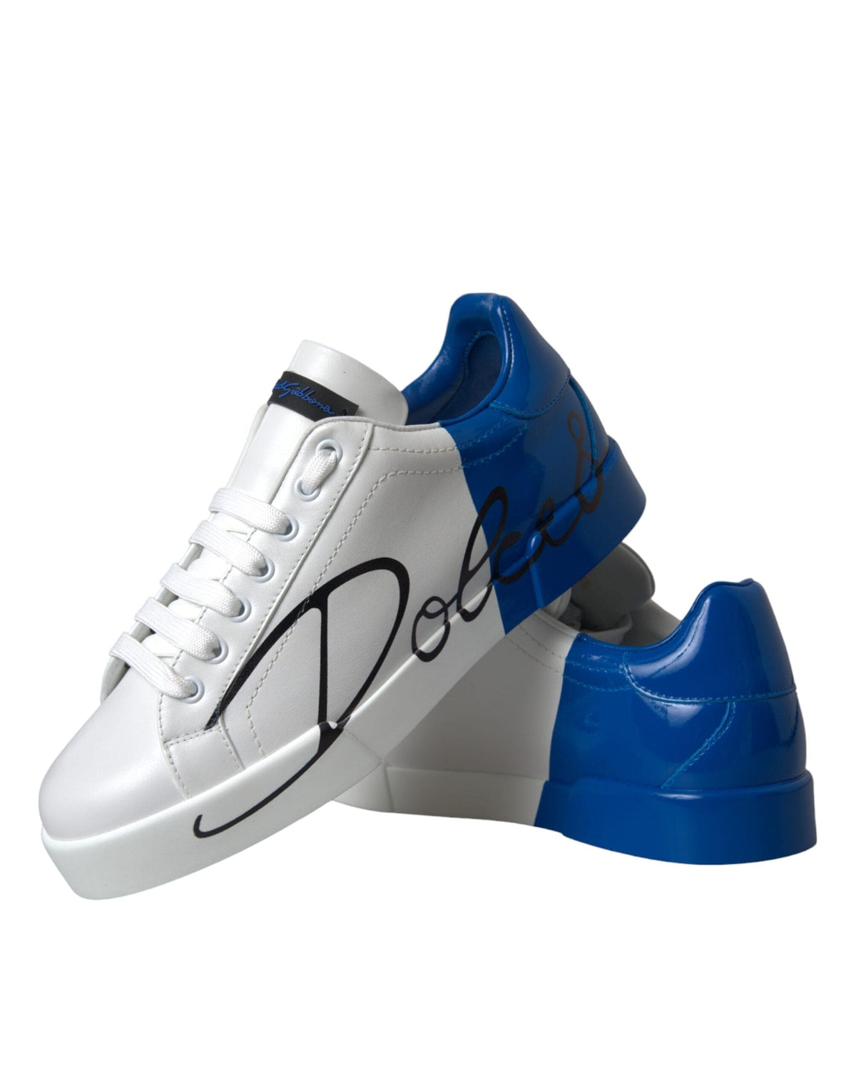 Zapatillas bajas con logo de cuero azul y blanco de Dolce &amp; Gabbana