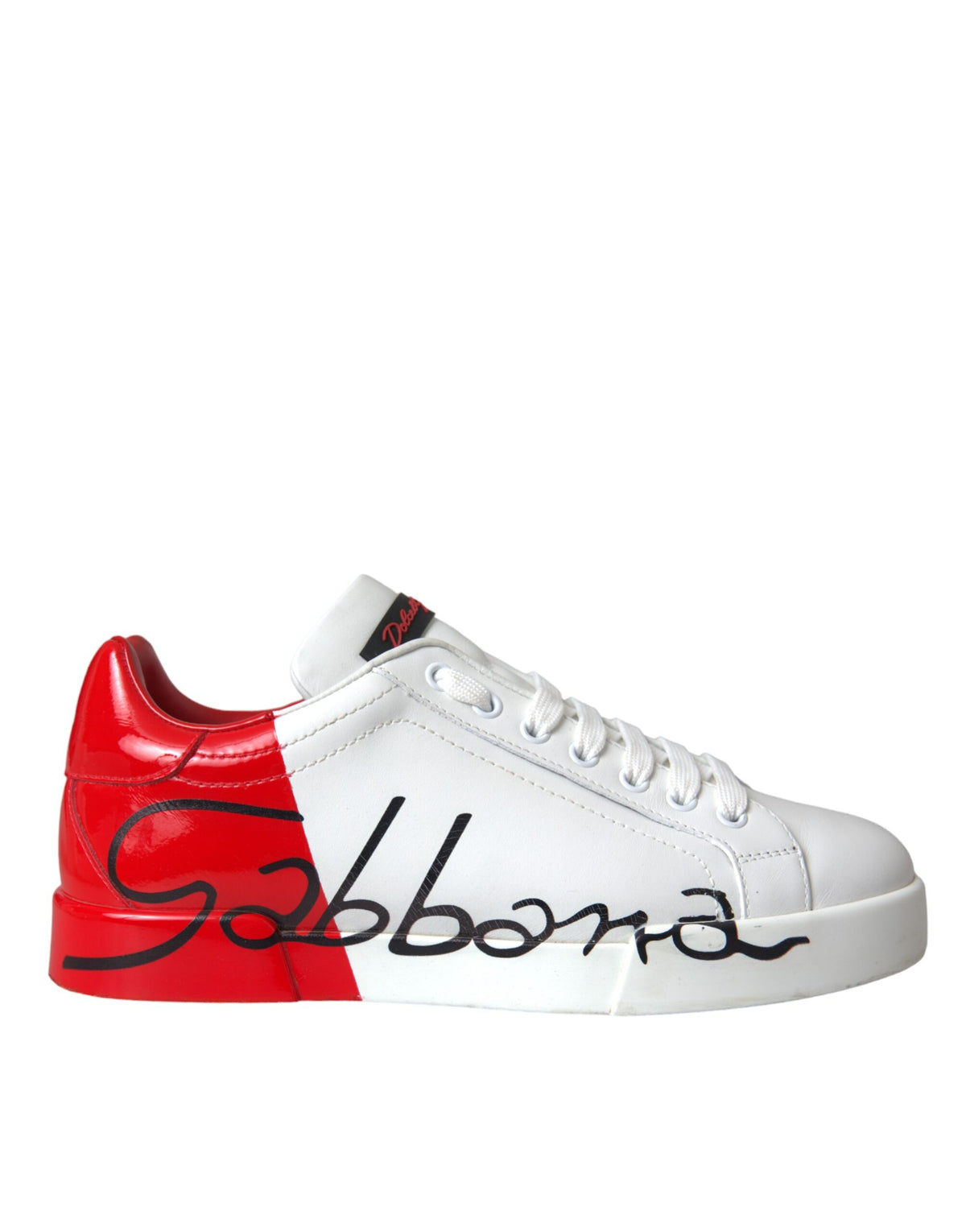 Zapatillas bajas con logo de cuero rojo y blanco de Dolce &amp; Gabbana