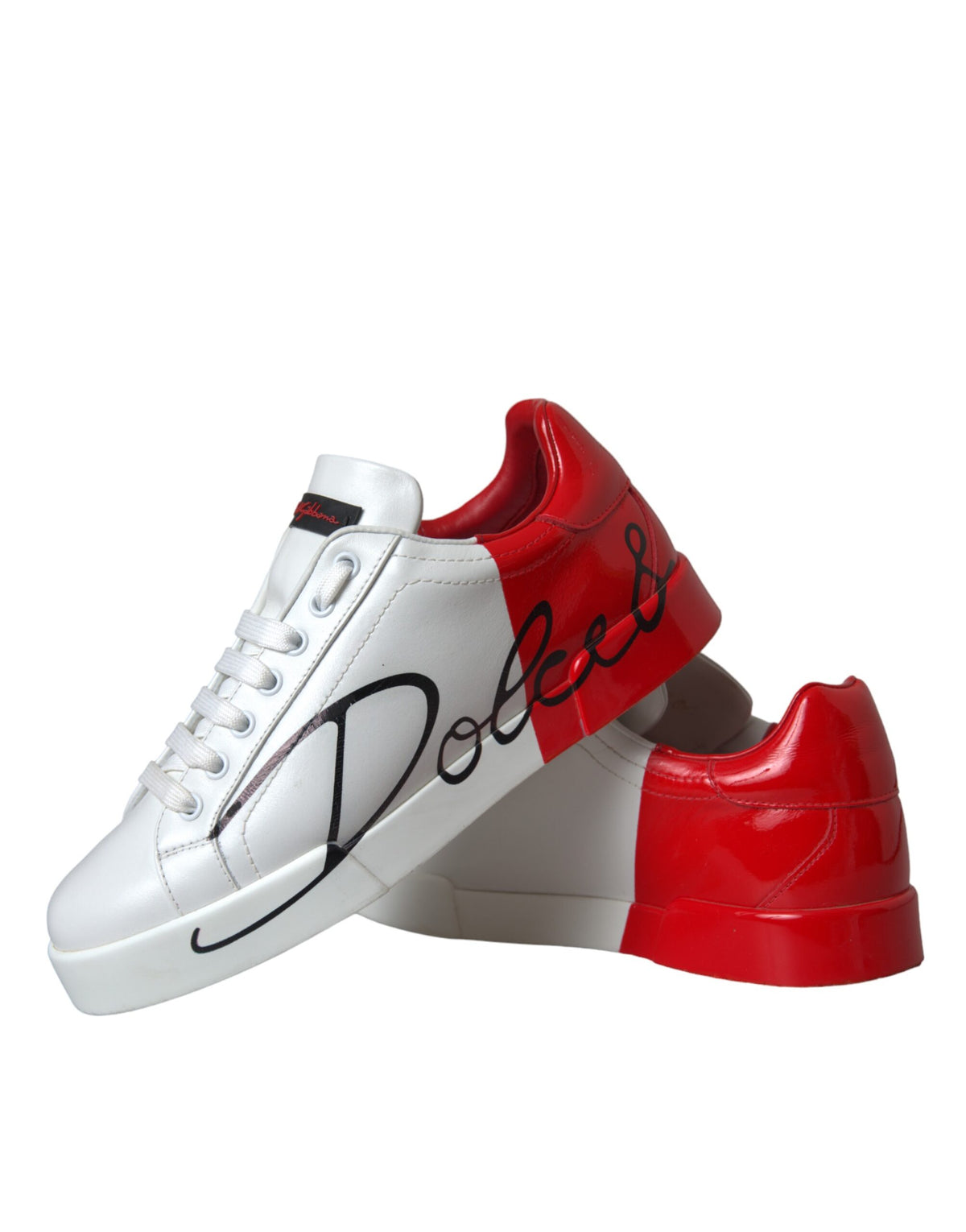 Dolce & Gabbana White Red Leather Logo Low Top Sneakers Shoes