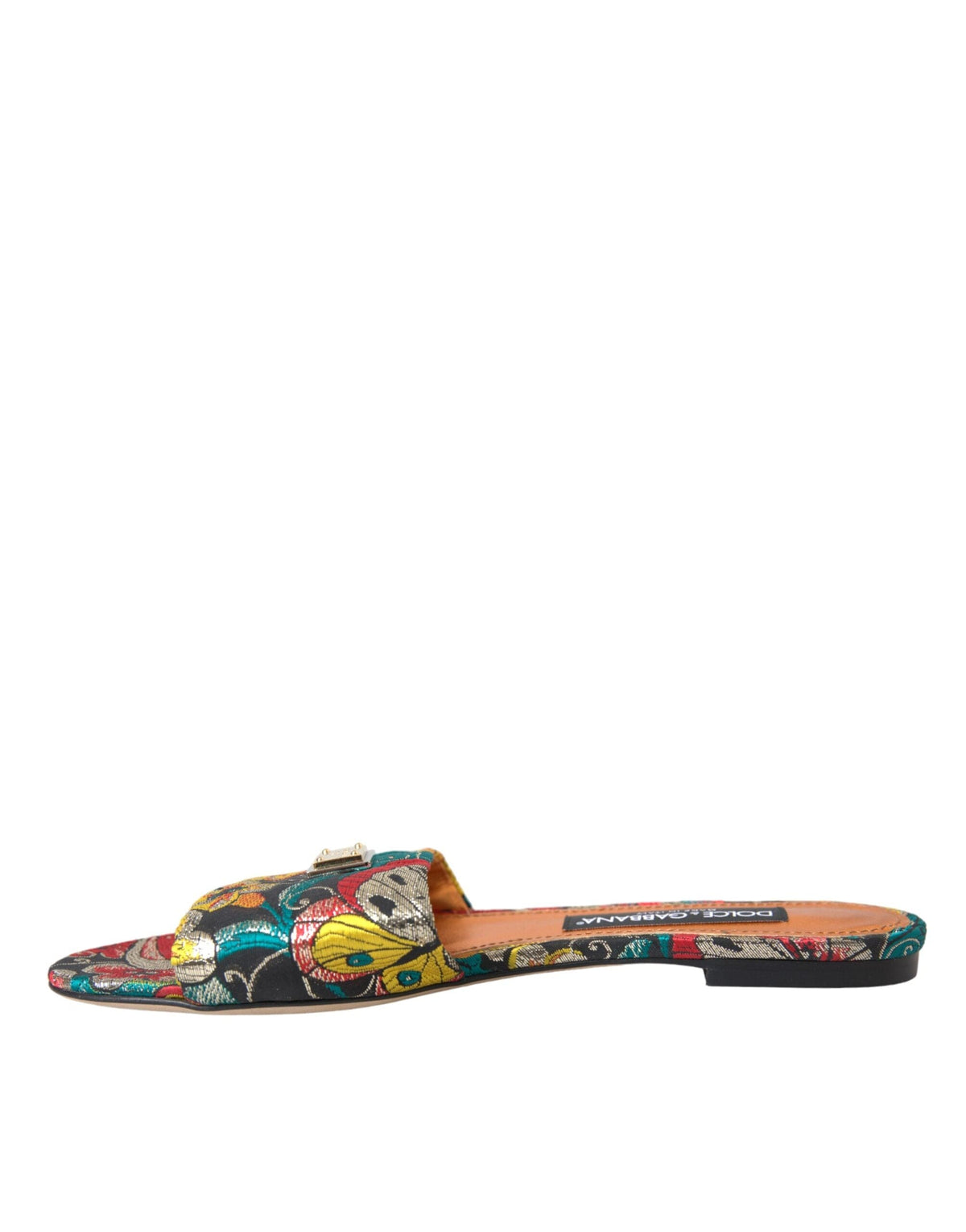 Dolce & Gabbana Multicolor Floral Brocade Logo Flats Sandals Shoes