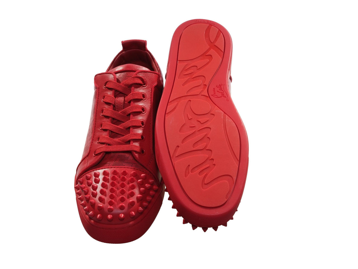 Christian Louboutin Louis Junior Spikes Orlato  Red Leather Sneakers