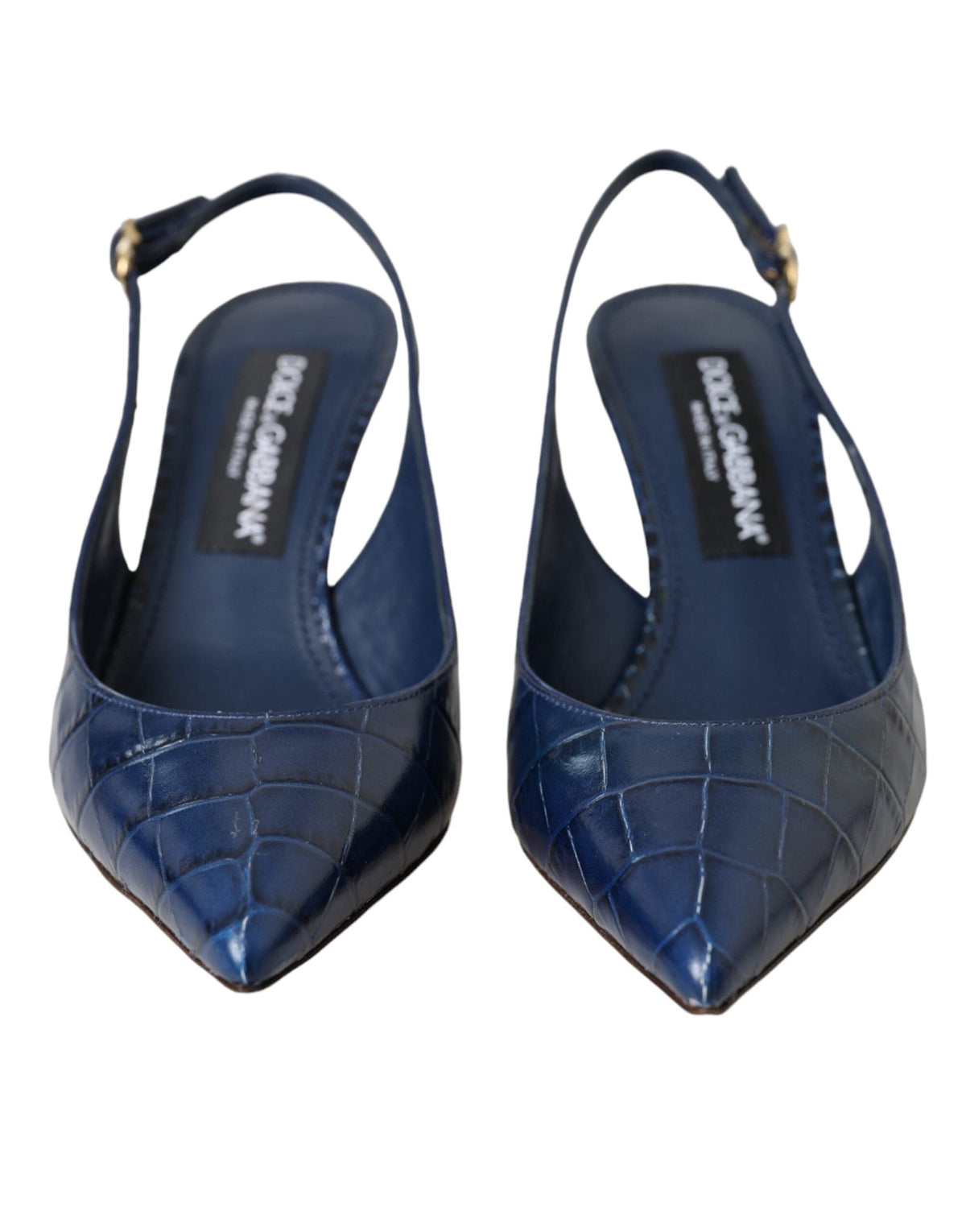 Dolce & Gabbana Dark Blue Croc Leather Slingbacks Shoes