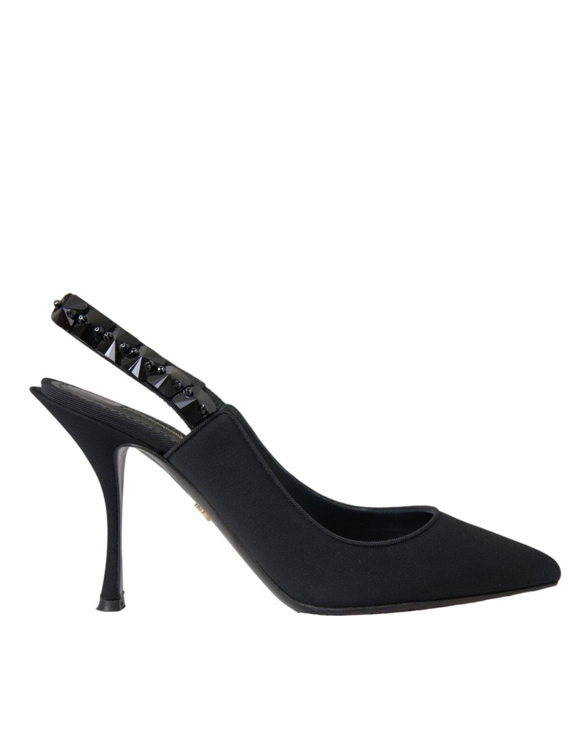 Dolce & Gabbana Black Crystal Charmeuse Slingbacks Shoes