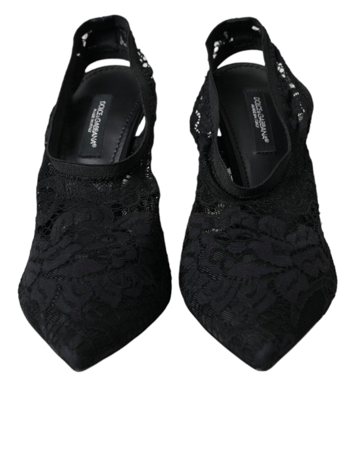 Dolce & Gabbana Black Lace Stretch Heels Slingbacks Shoes