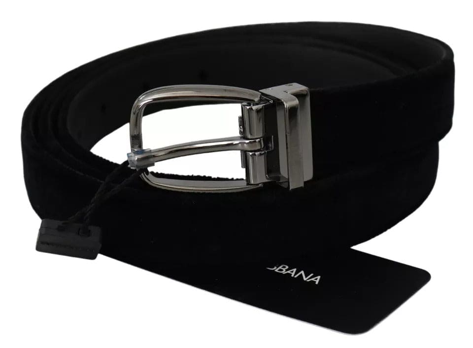 Dolce & Gabbana Black Velvet Silver Tone Metal Buckle Men Belt