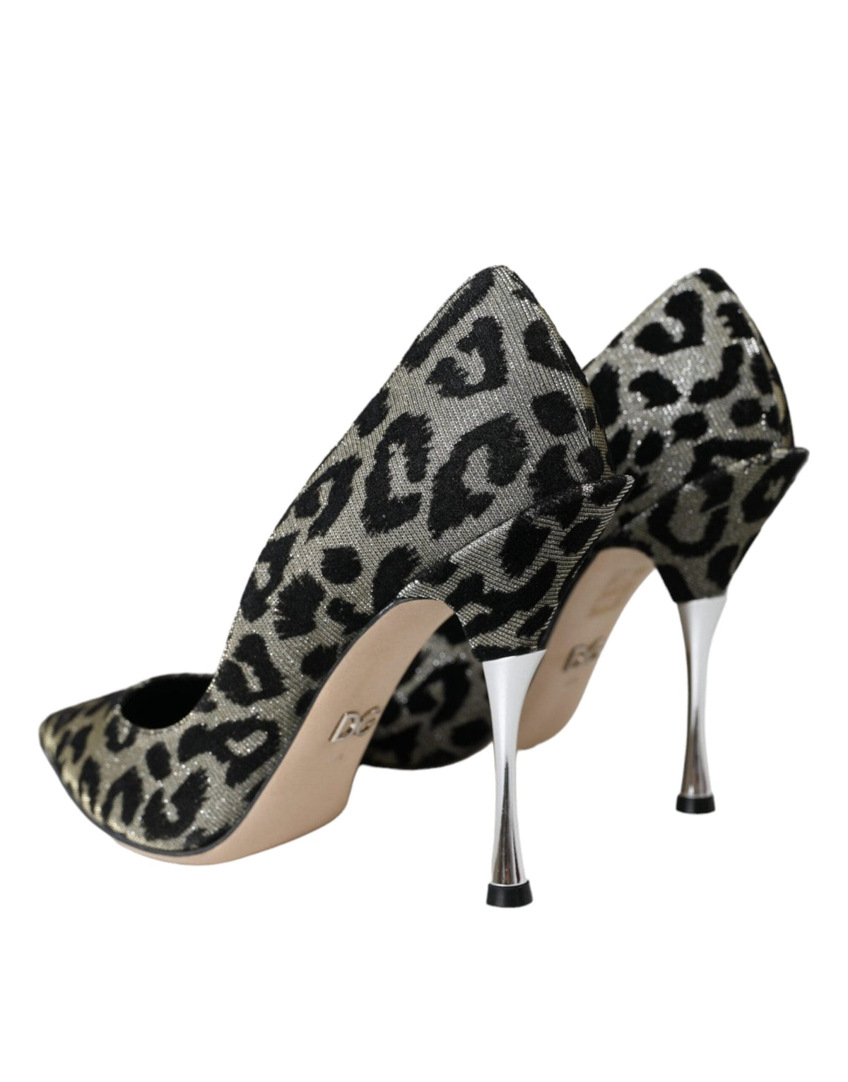 Dolce & Gabbana Silver Black Leopard Lurex Heels Pumps Shoes