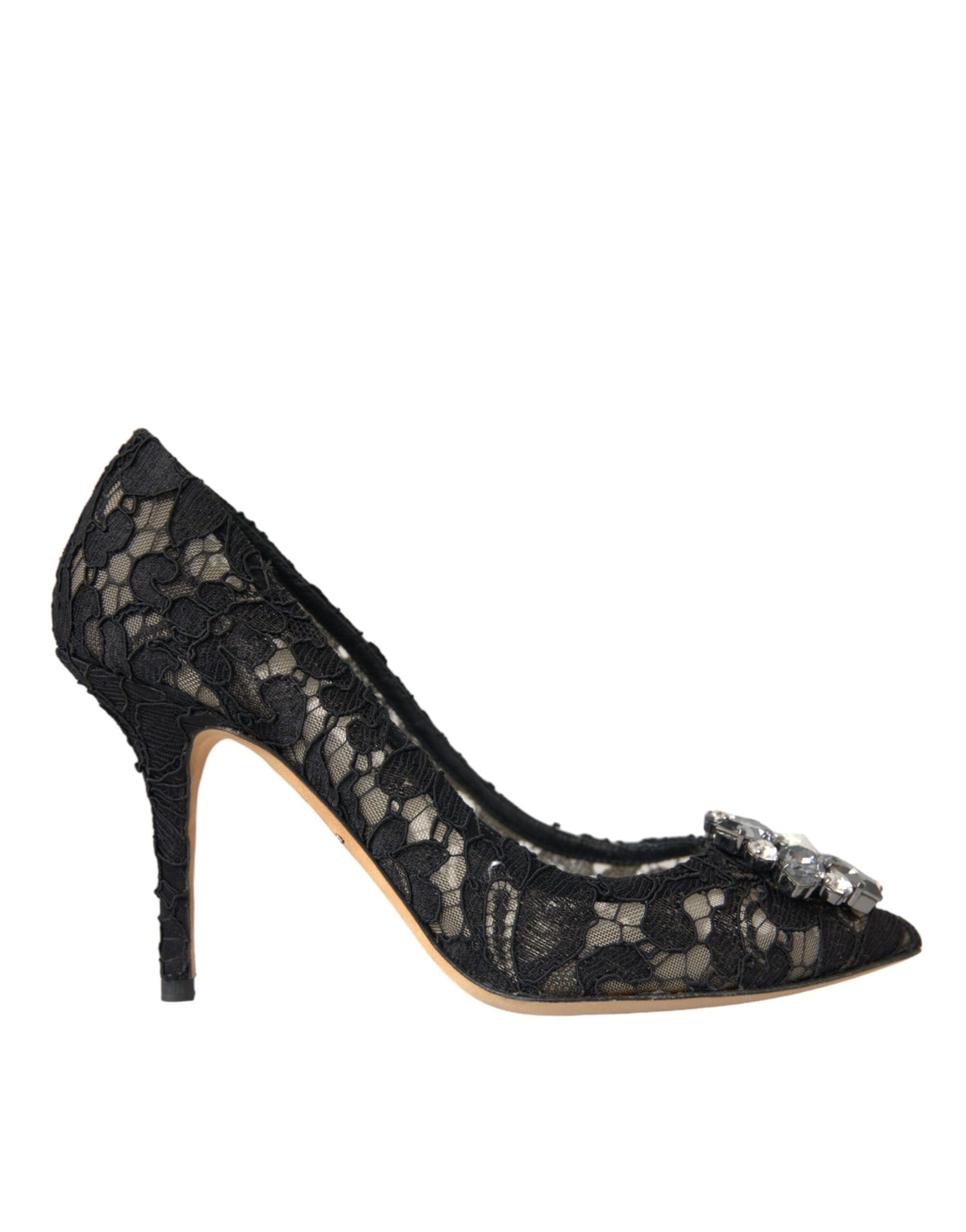 Dolce & Gabbana Black Taormina Lace Crystal Heel Pumps Shoes