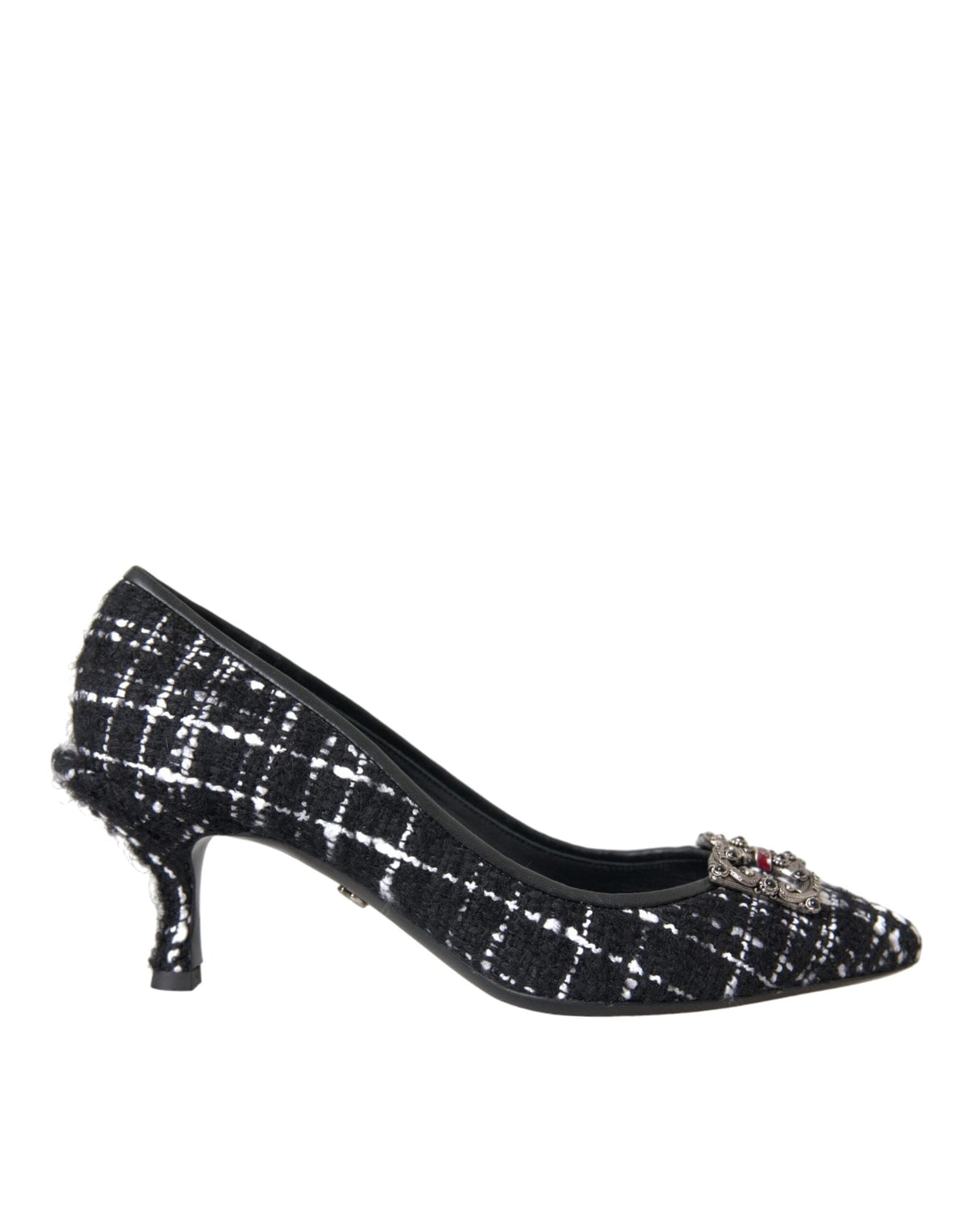 Dolce & Gabbana Black White Tweed DG Amore Heels Pumps Shoes