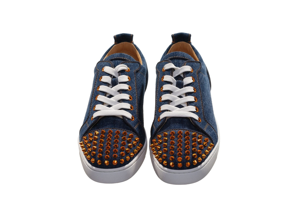 Baskets plates Christian Louboutin Fun Louis Junior Spikes en denim et à pointes dorées