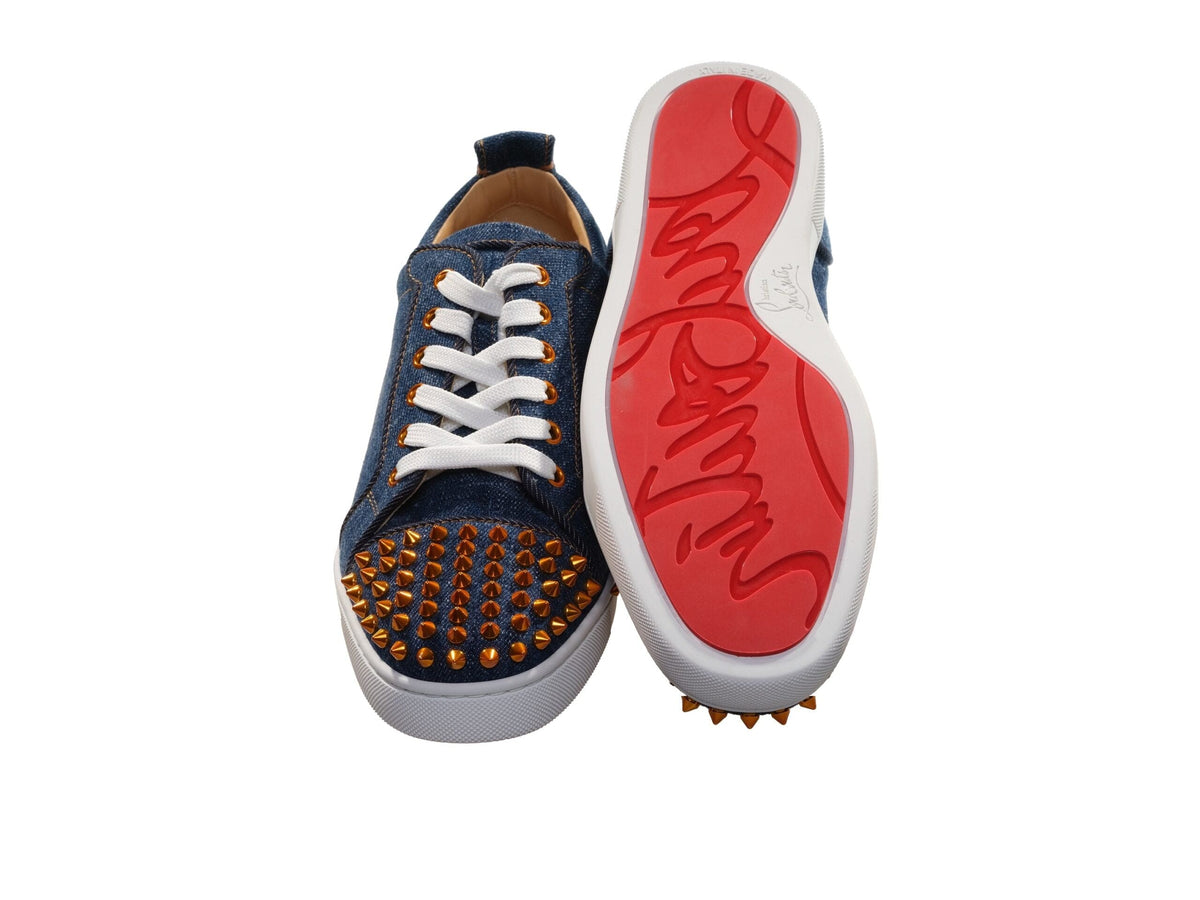 Baskets plates Christian Louboutin Fun Louis Junior Spikes en denim et à pointes dorées