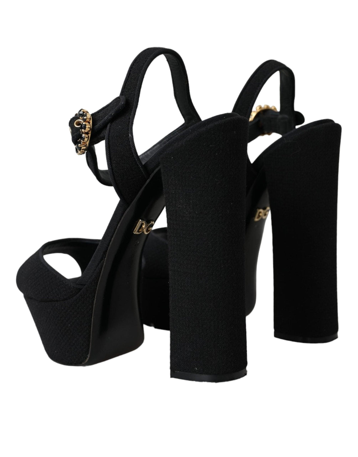 Dolce & Gabbana Black Leather Platform Heels Sandals Shoes