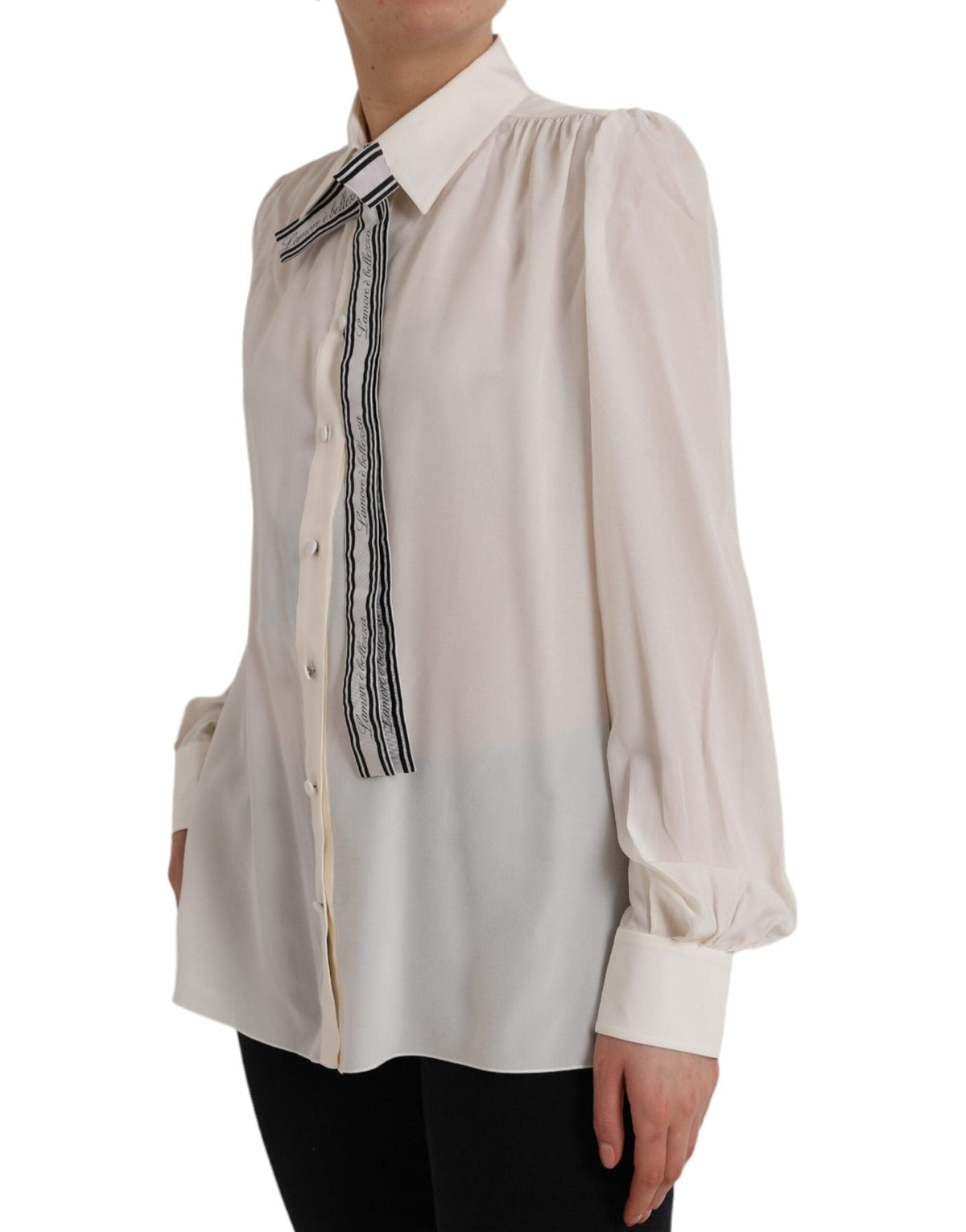 Dolce & Gabbana Off White Long Sleeve Button Down Blouse Top