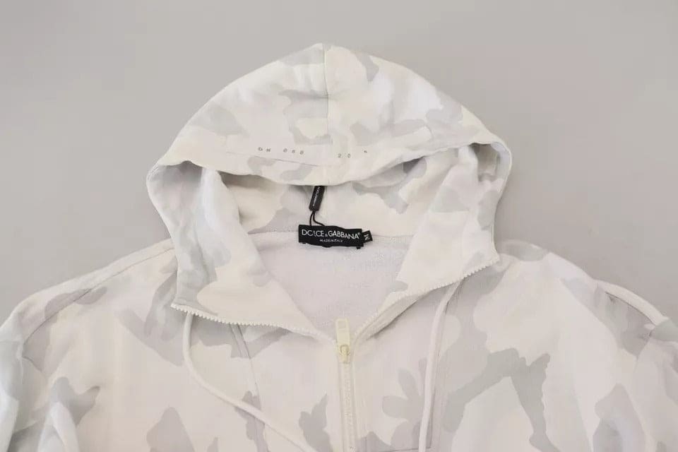 Dolce & Gabbana White Camouflage Hooded Sweatshirt Sweater