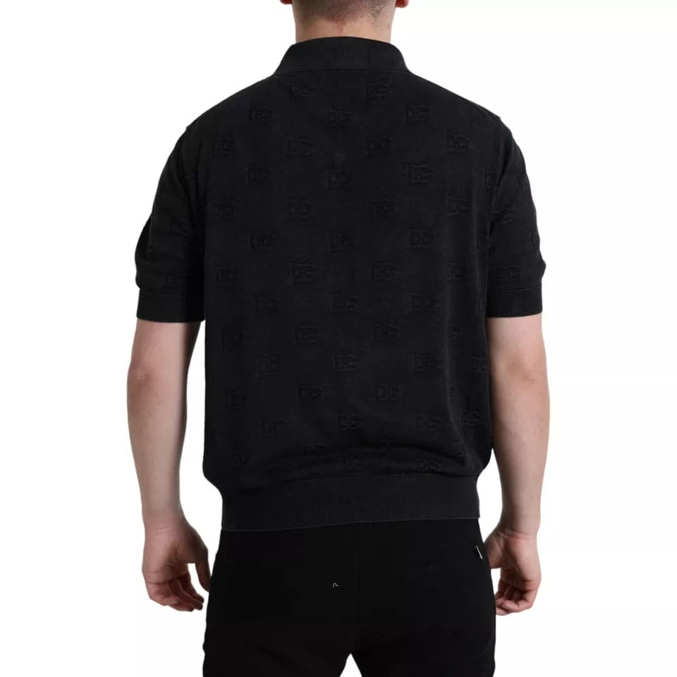 Dolce & Gabbana Black DG Logo Silk Jacquard Polo T-shirt