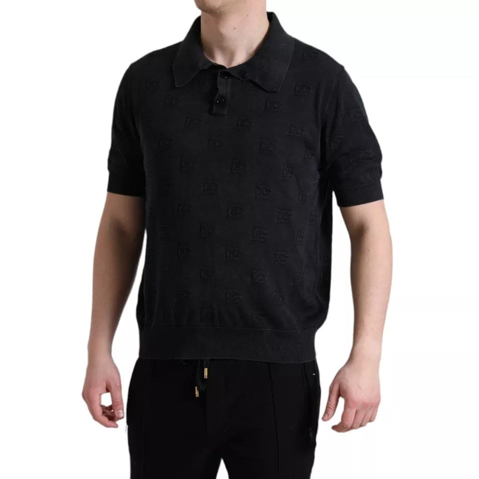 Dolce & Gabbana Black DG Logo Silk Jacquard Polo T-shirt