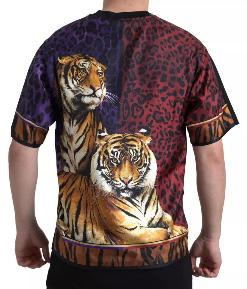 Dolce & Gabbana Multicolor TigerPrint Cotton Silk Tee T-shirt