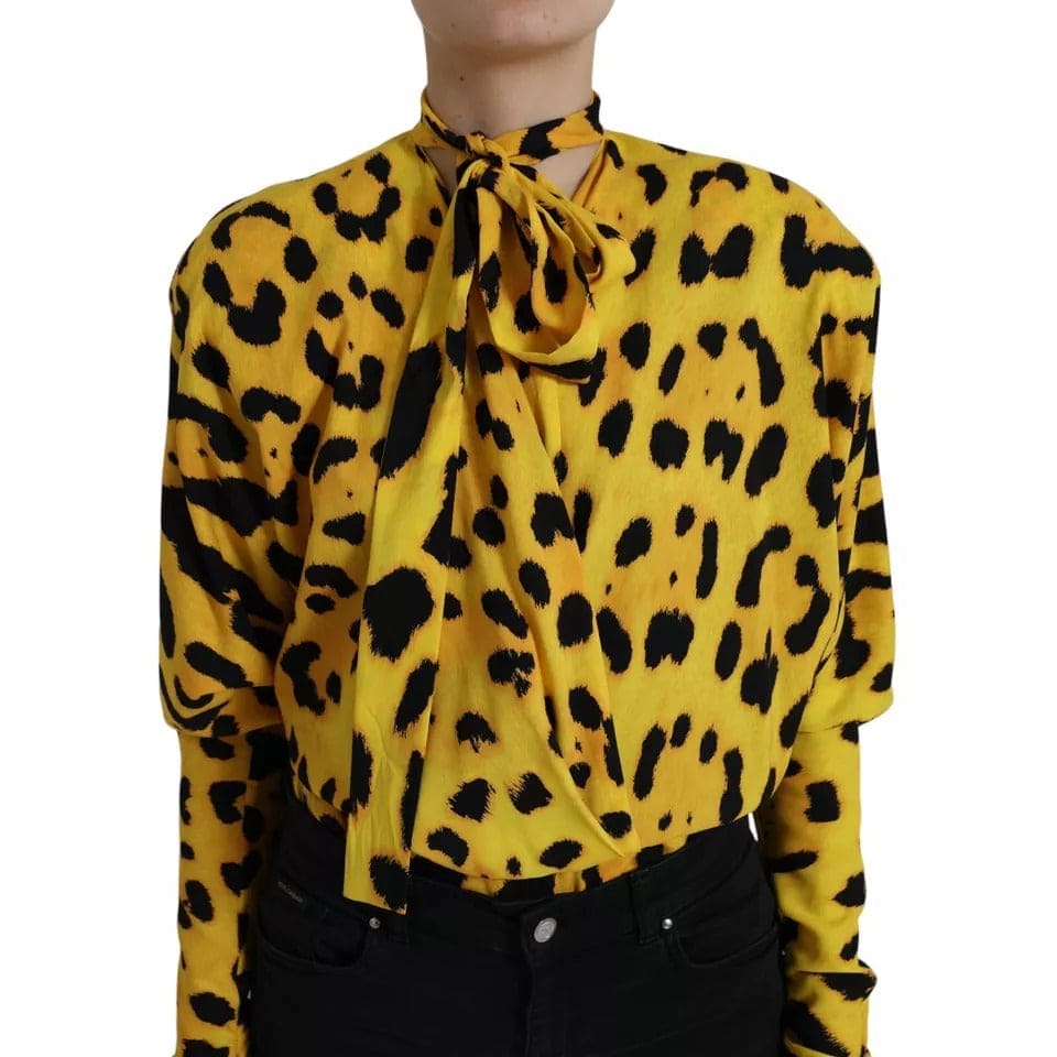 Dolce & Gabbana Yellow Leopard Print Long Sleeves Top Blouse