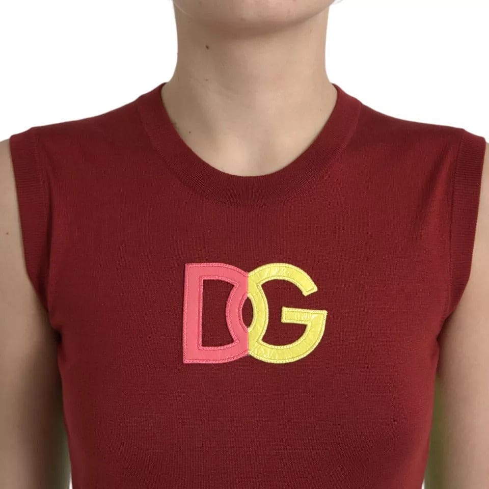 Dolce & Gabbana Red Green Silk DG Logo Sleeveless Tank Top