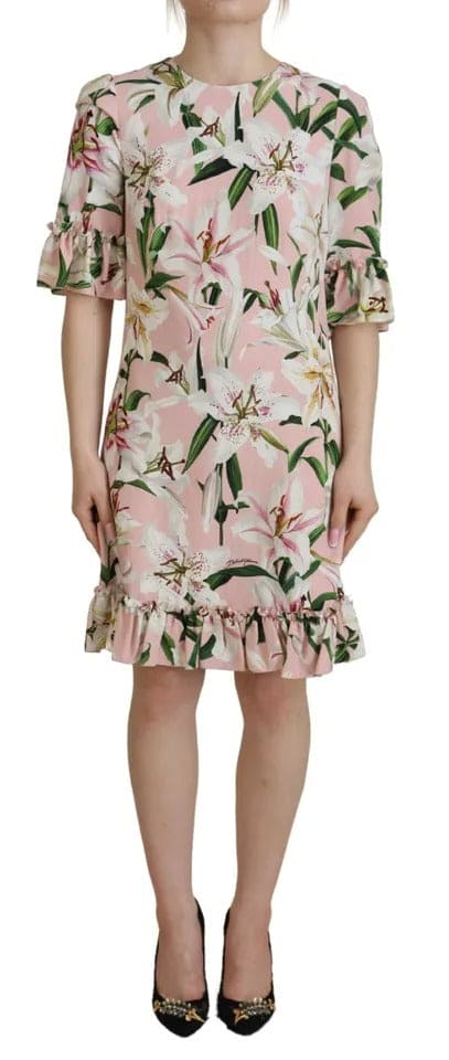 Dolce & Gabbana Pink Lily Viscose Sheath Knee Length Dress