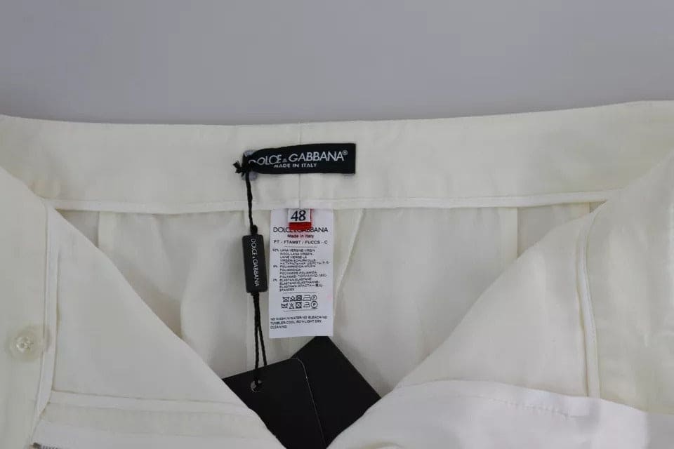 Dolce & Gabbana White Wide Leg Virgin Wool Pants