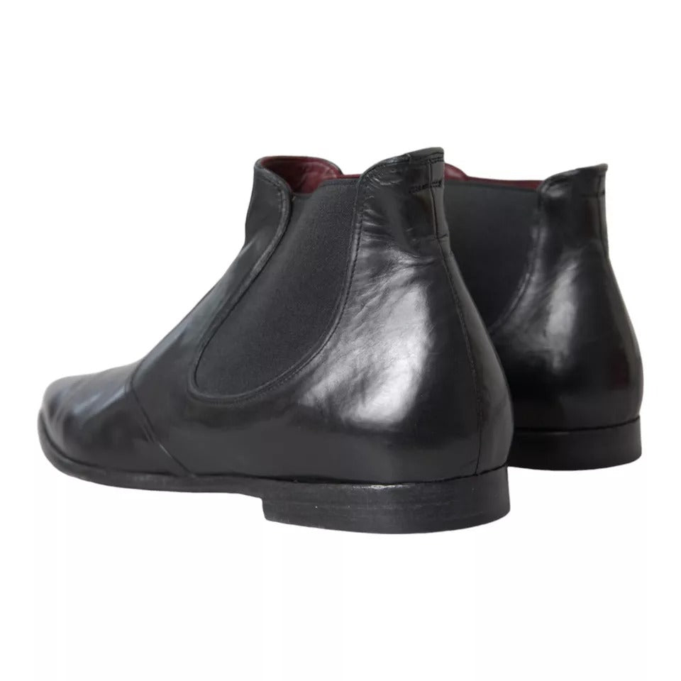 Dolce & Gabbana Black Leather Chelsea Men Ankle Boots Shoes