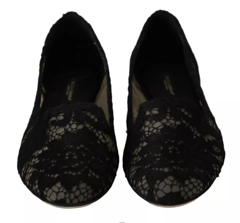 Dolce & Gabbana Black Floral Lace Loafers Flats Shoes