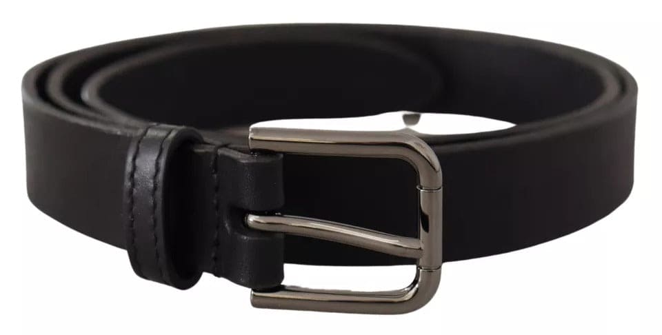 Dolce & Gabbana Black Calf Leather Classic Metal Logo Buckle Belt